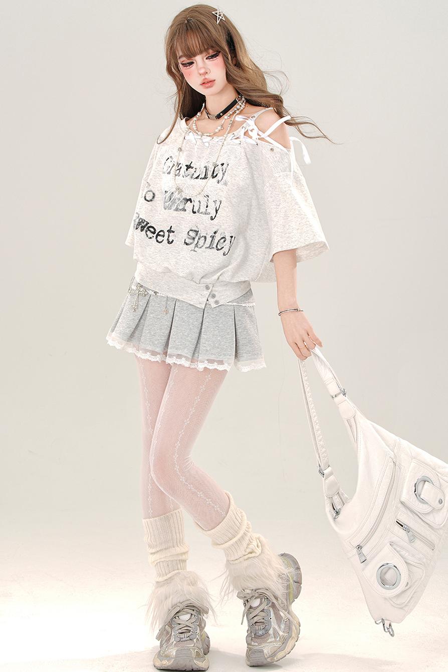 フレンチレースプリーツミニスカート