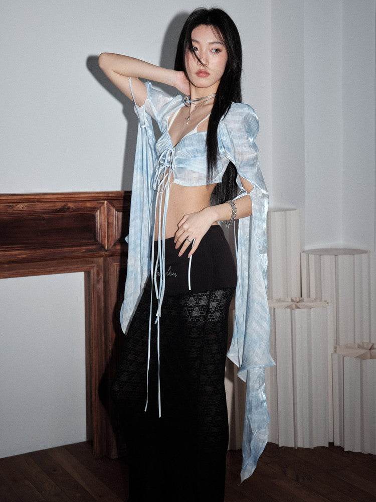 Blue Ruffle Cropped Top - My Store