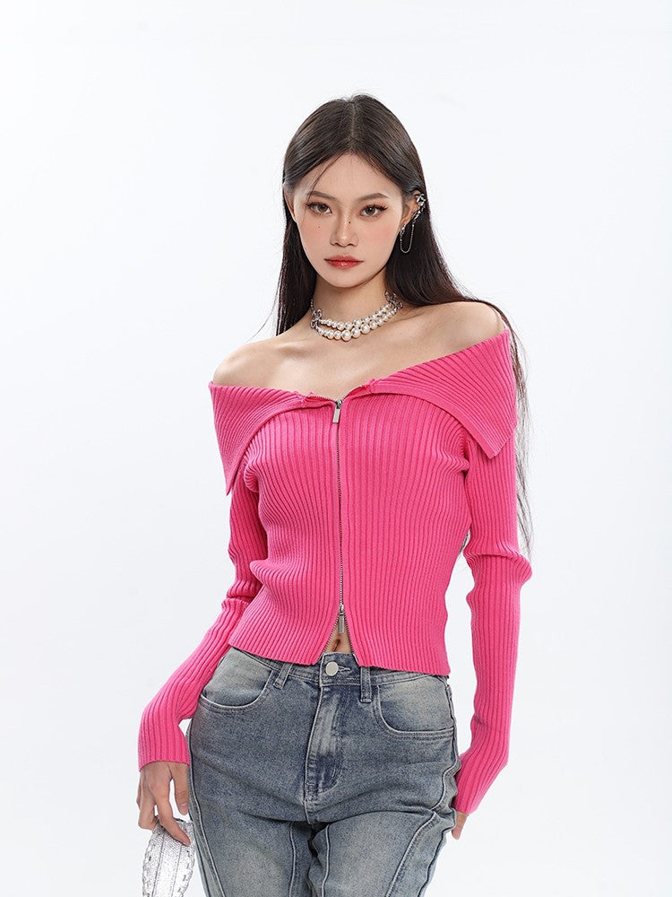 klia V-Neck Off Shoulder Cardigan Top