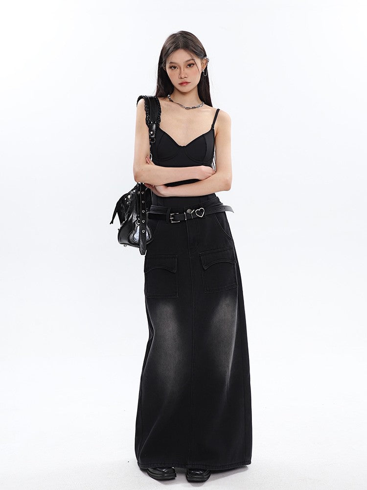 klia Retro Wash Denim Skirt
