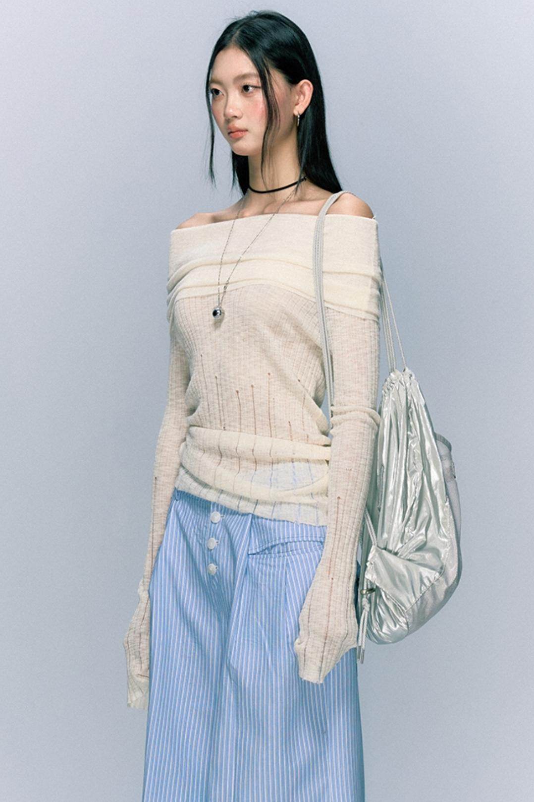 Cutout Knit Long Sleeve Top - My Store