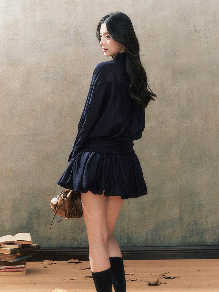 Dark Blue French Shirt Dress - My Store