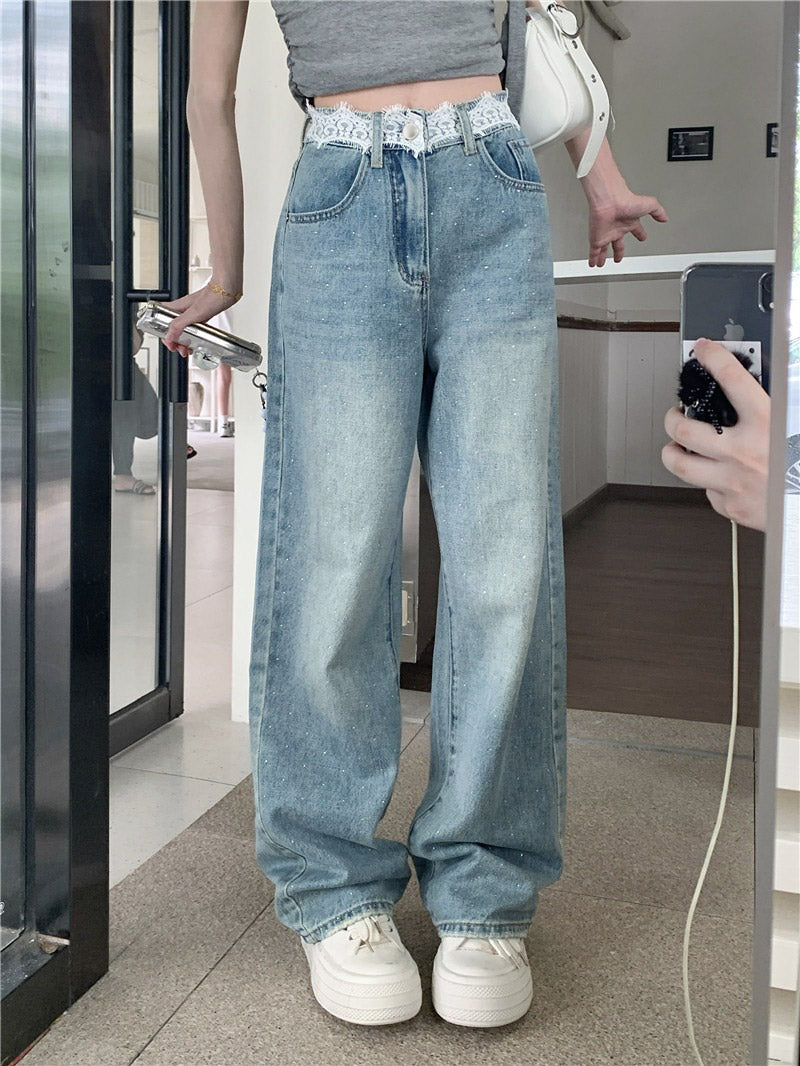 Lace Hem Denim Jeans