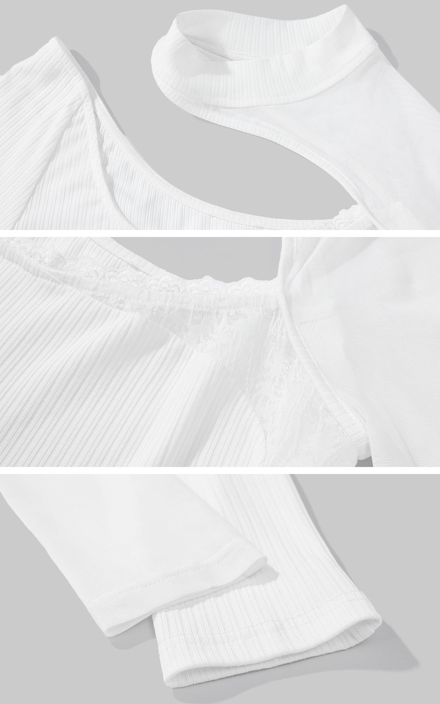 Lace & Mesh Paneled Fitted Top