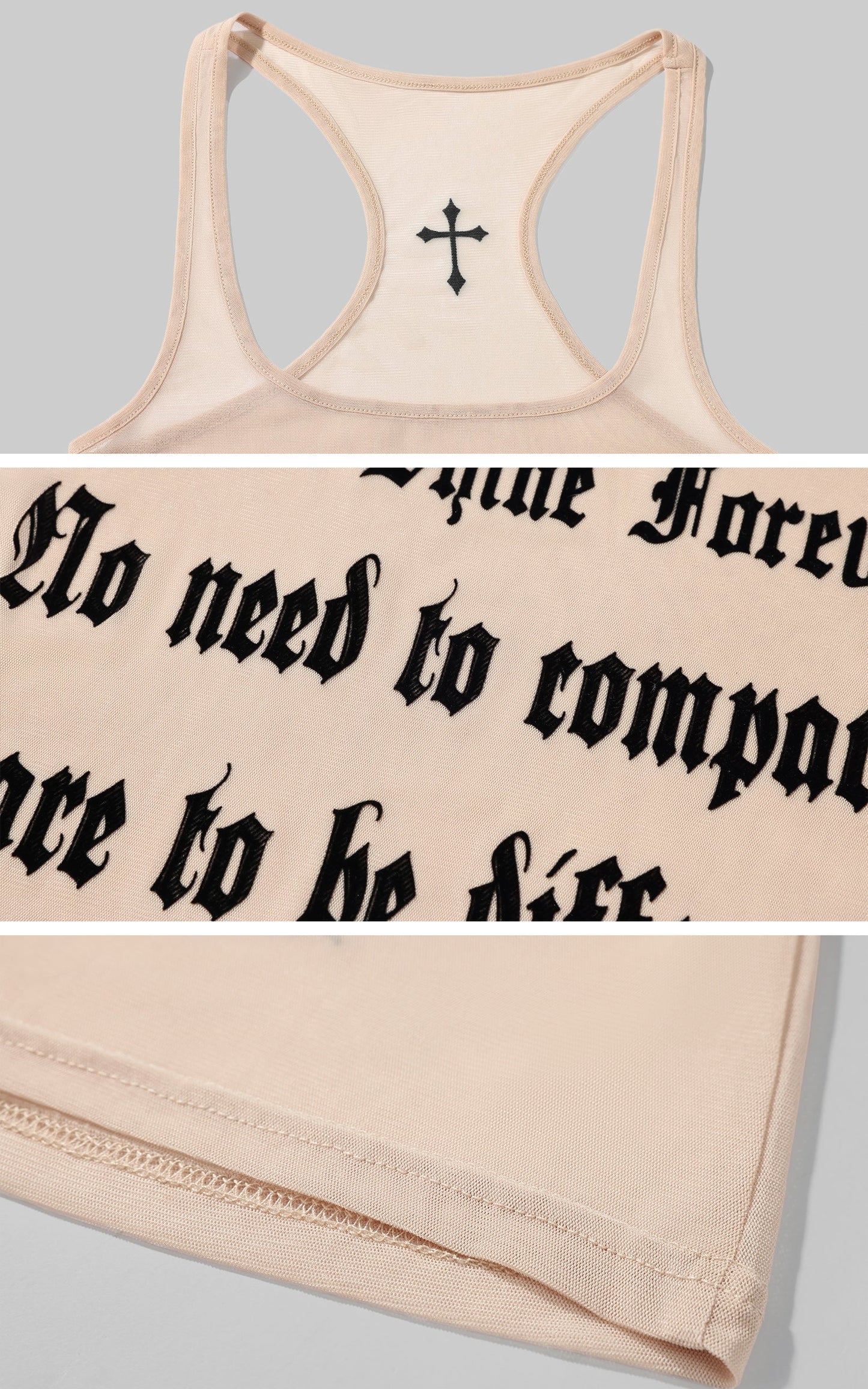 Lettering Mesh Tank Top & Bandeau Innerwear Set