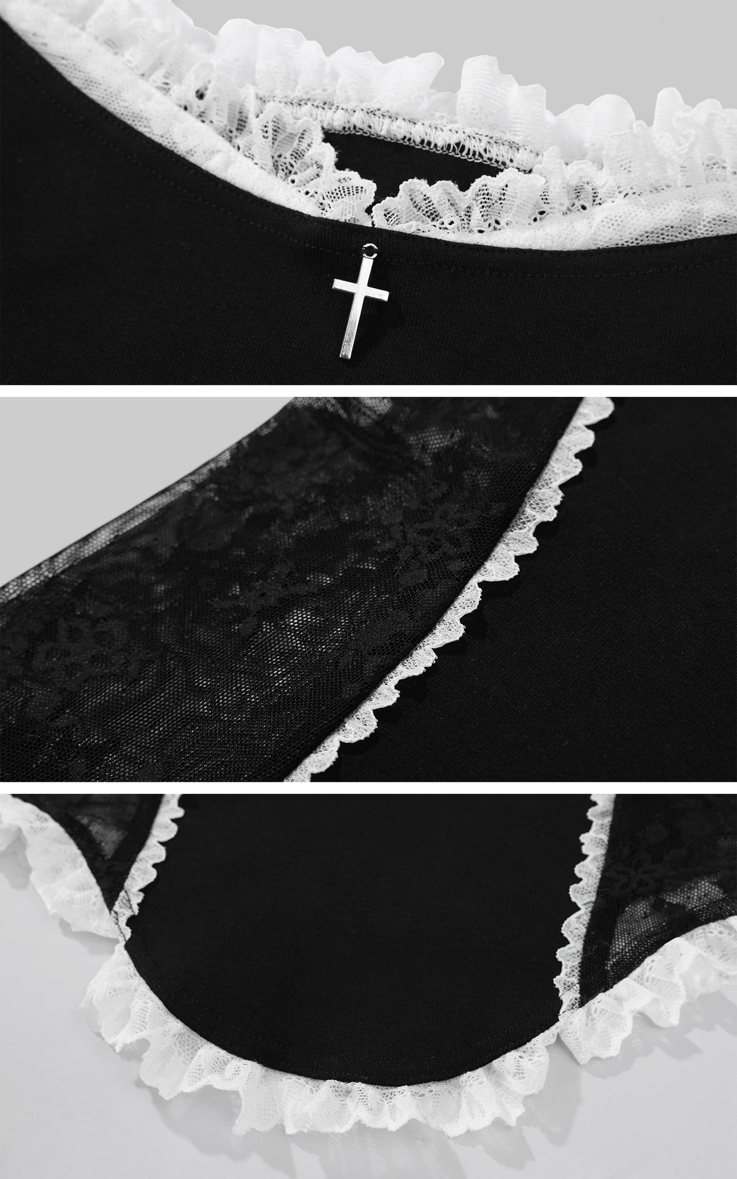 Lace-Trimmed Vest and Skirt Set with Cross Detail