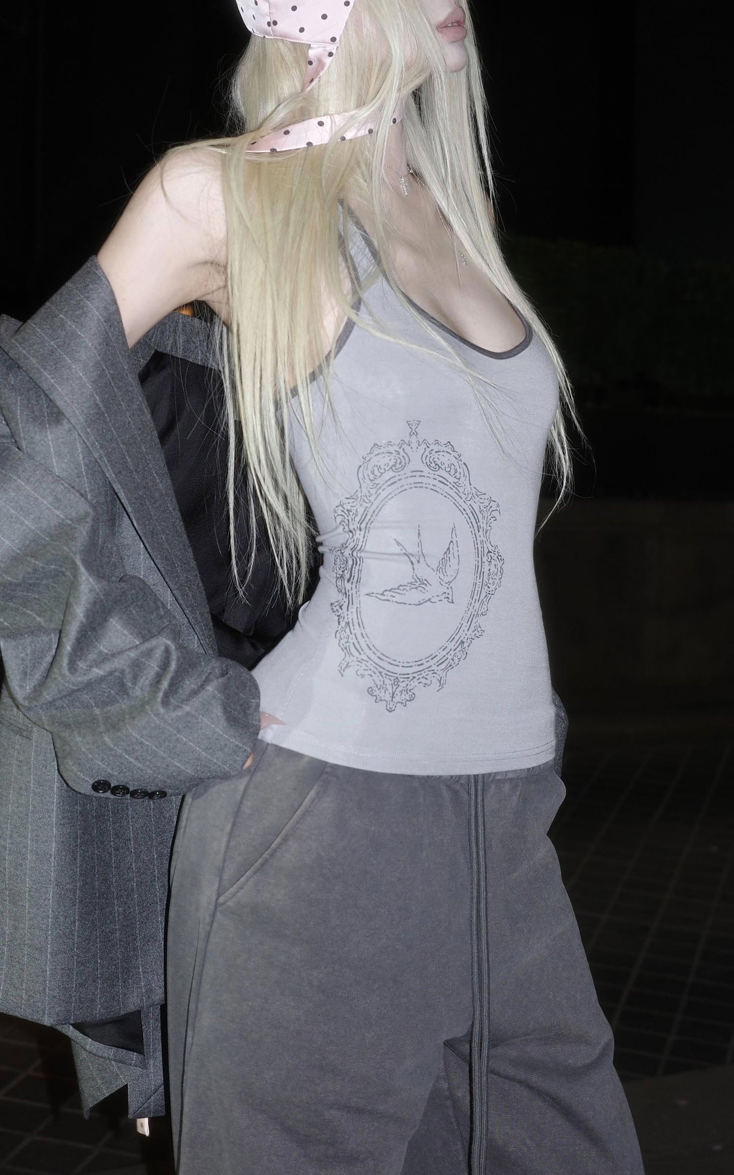 Contrast Frame Print Ribbed Fitted Top