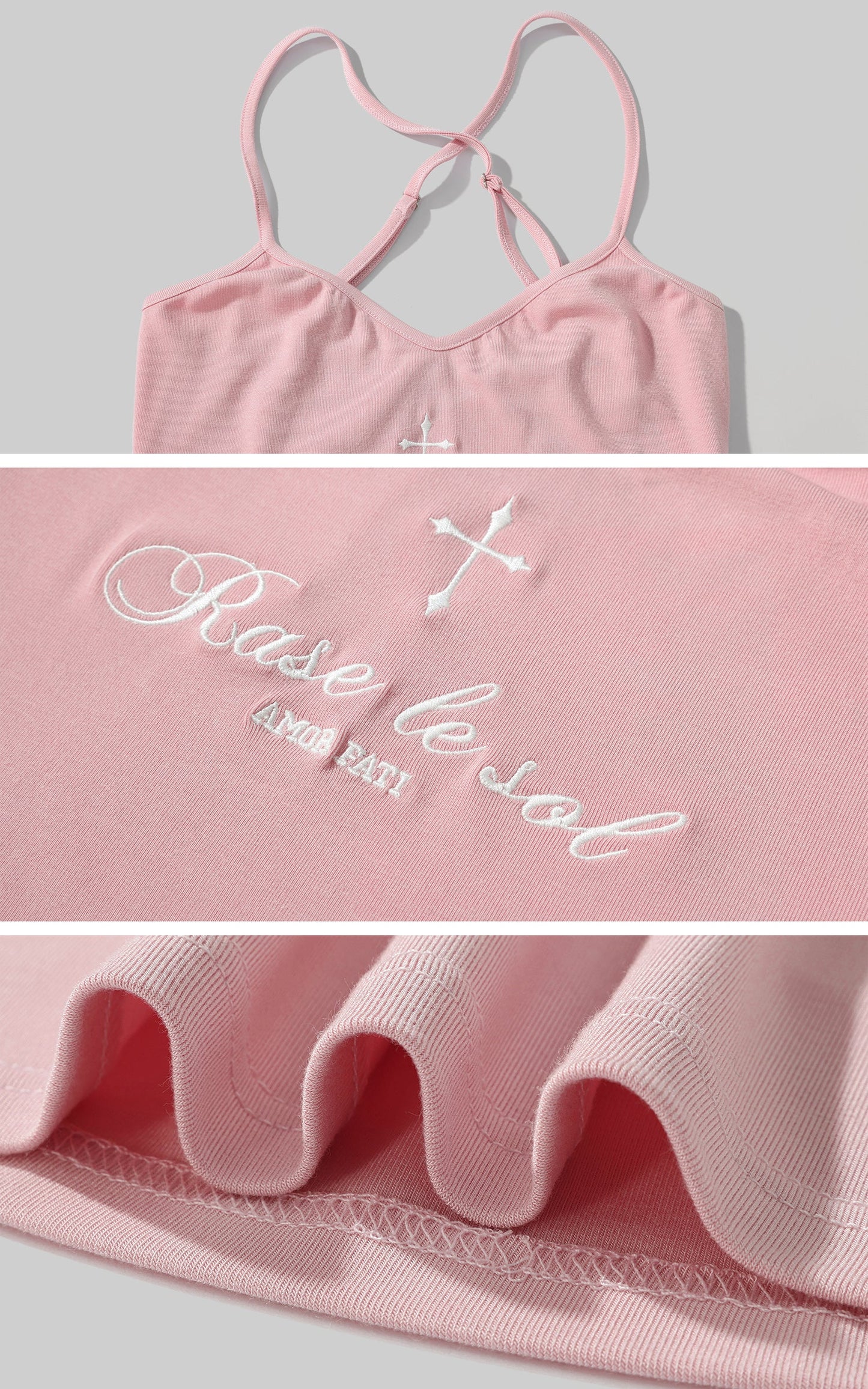 Embroidered Slogan Stretch Cami Top