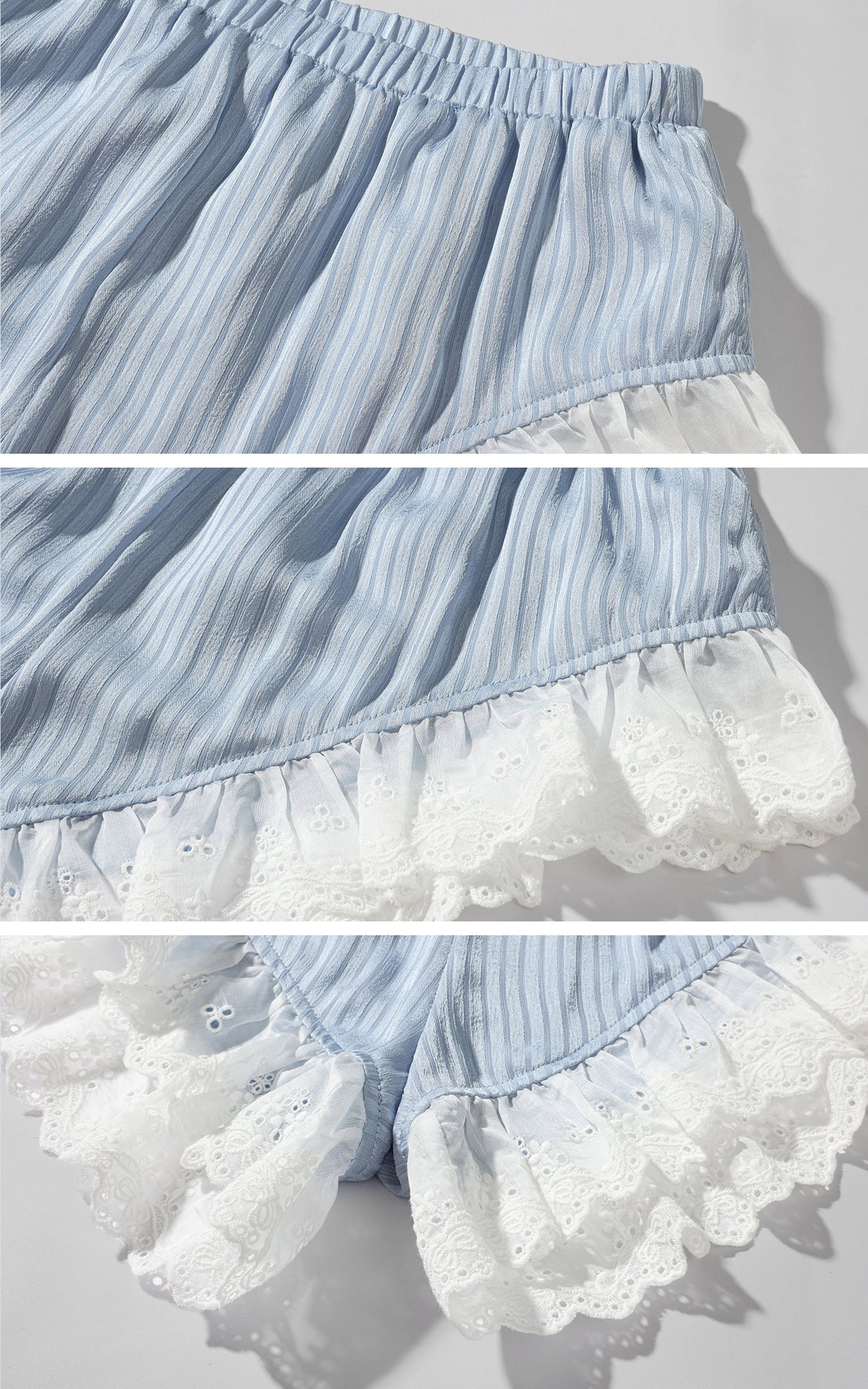 Lace Trim Lantern Sleeve Top & Shorts Set