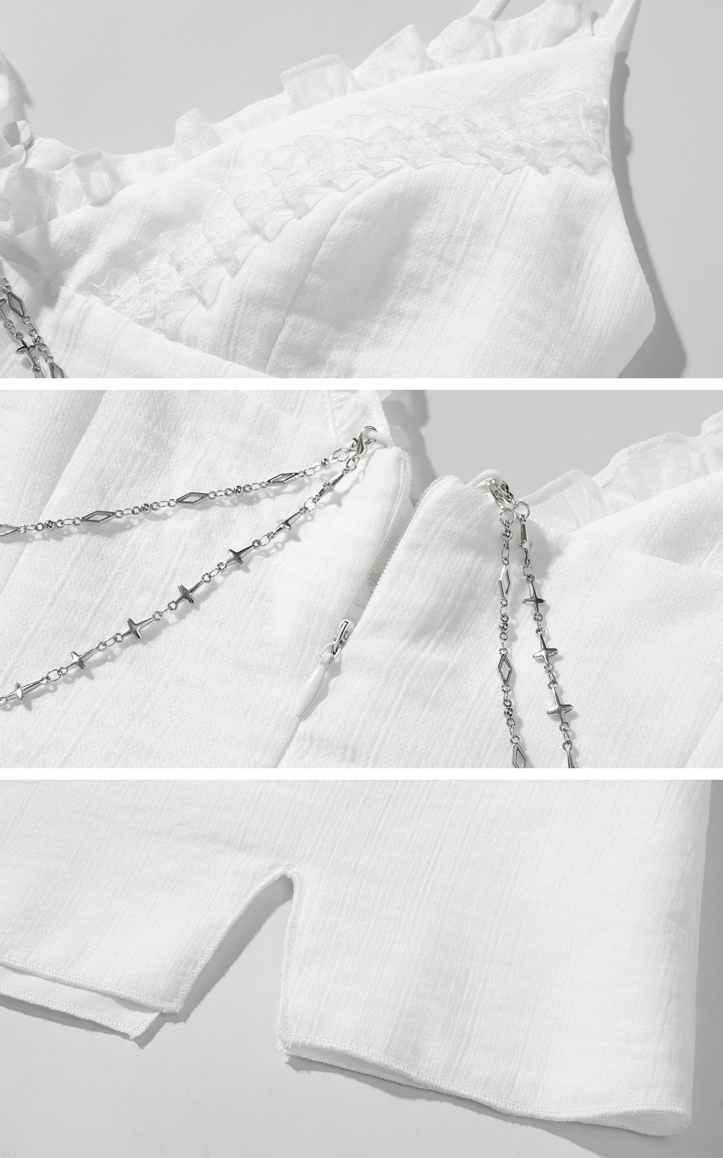 Cross Embroidered Chain-Trim Mini Dress