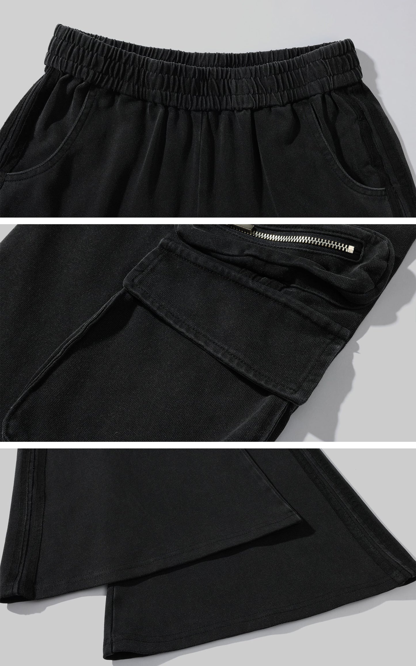Washed Flare Cargo Pants with Multi Pockets