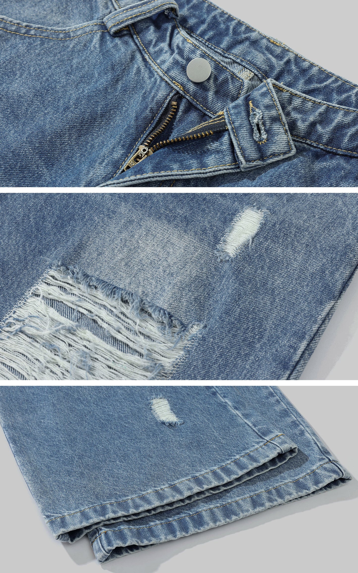 Distressed Wide-Leg Washed Denim Jeans