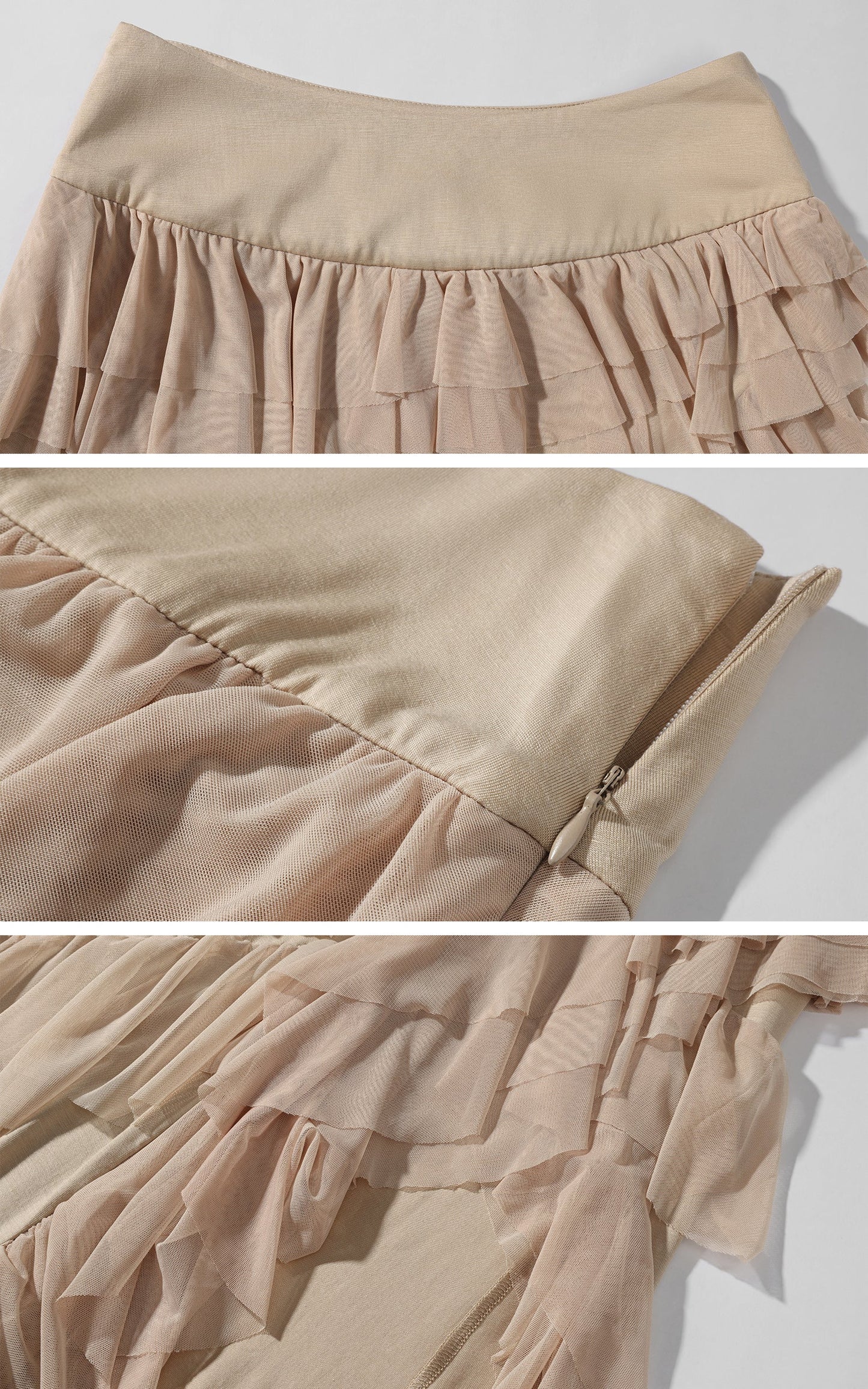 Layered Sheer Ruffle Panel Asymmetric Skirt