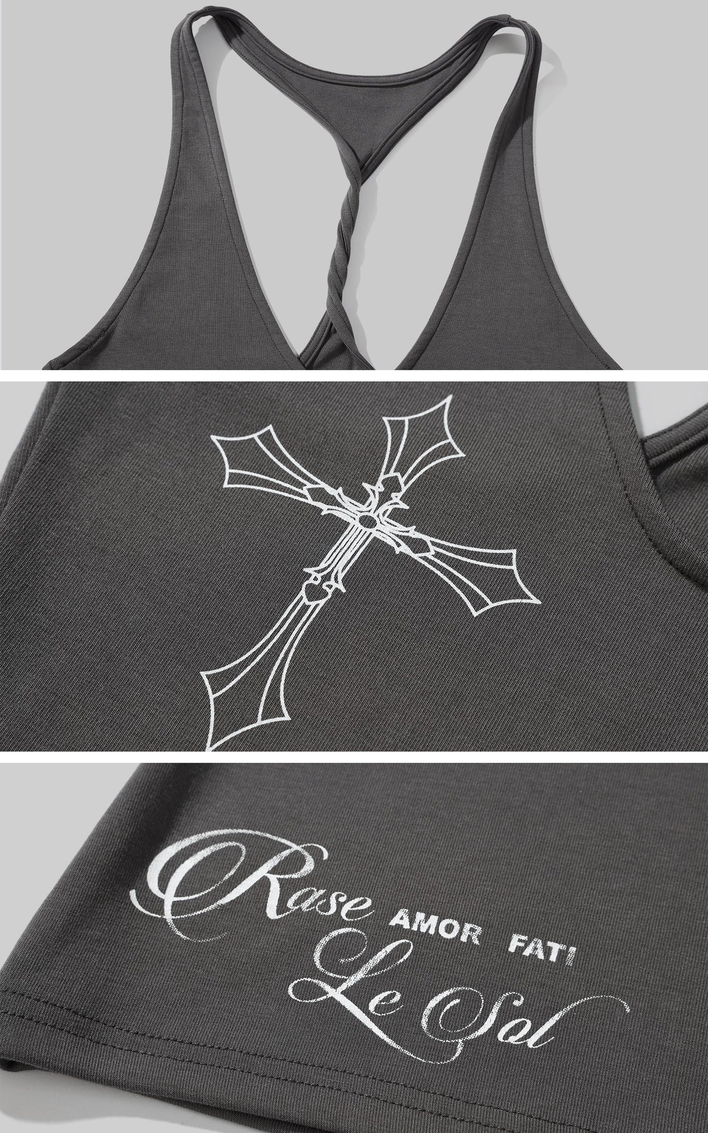 Cross-Print Twisted Back Tank Top