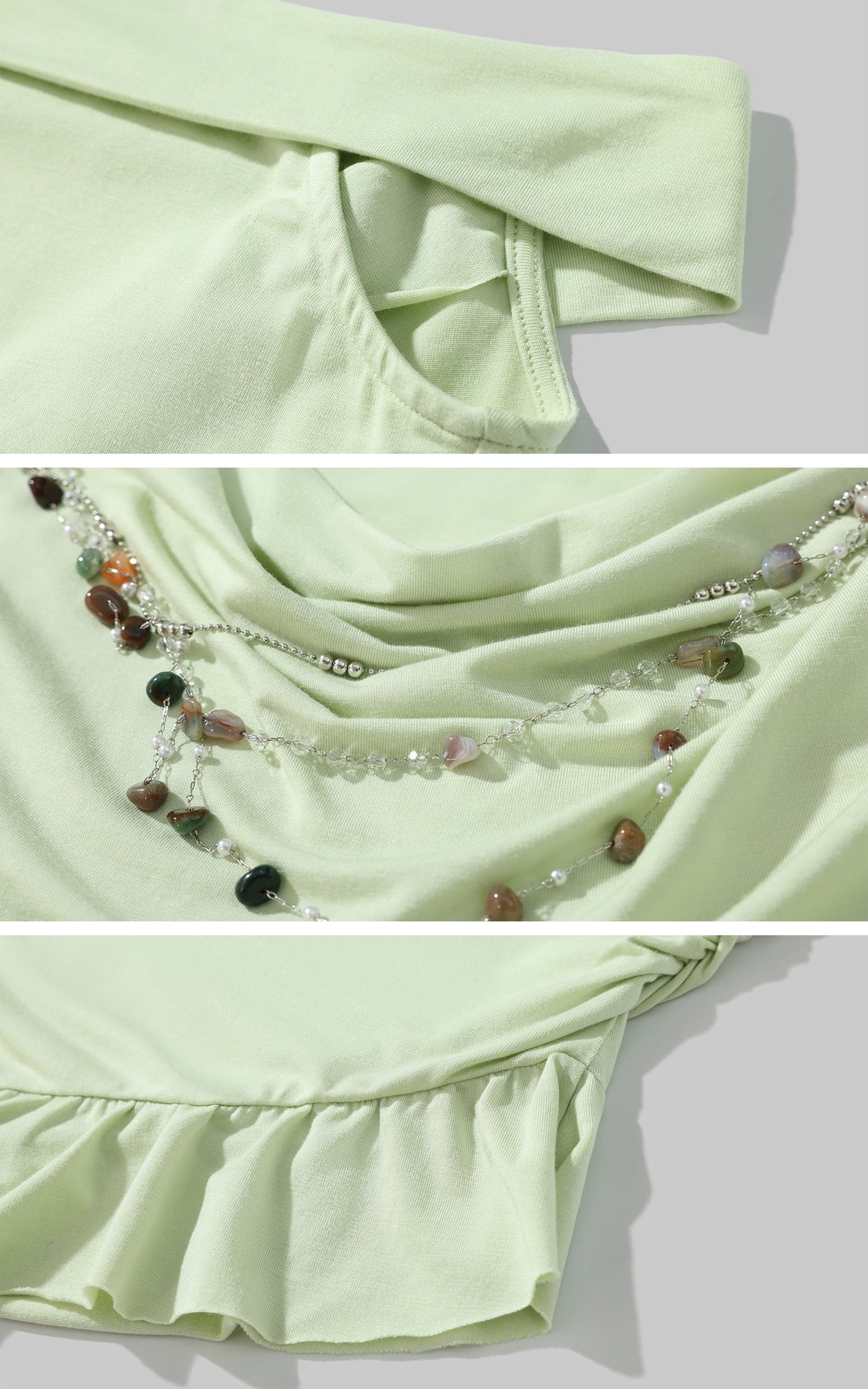 Asymmetric Off-Shoulder Top with Beaded Back Chain
