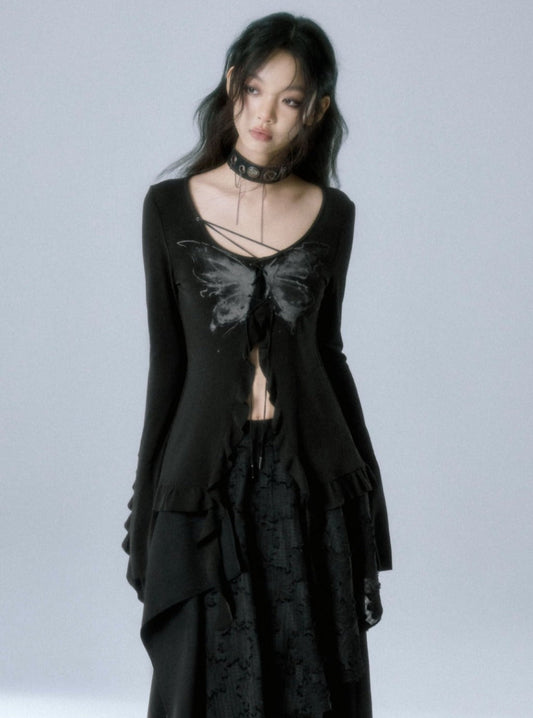 フォーリングエンジェル バタフライプリント トップス