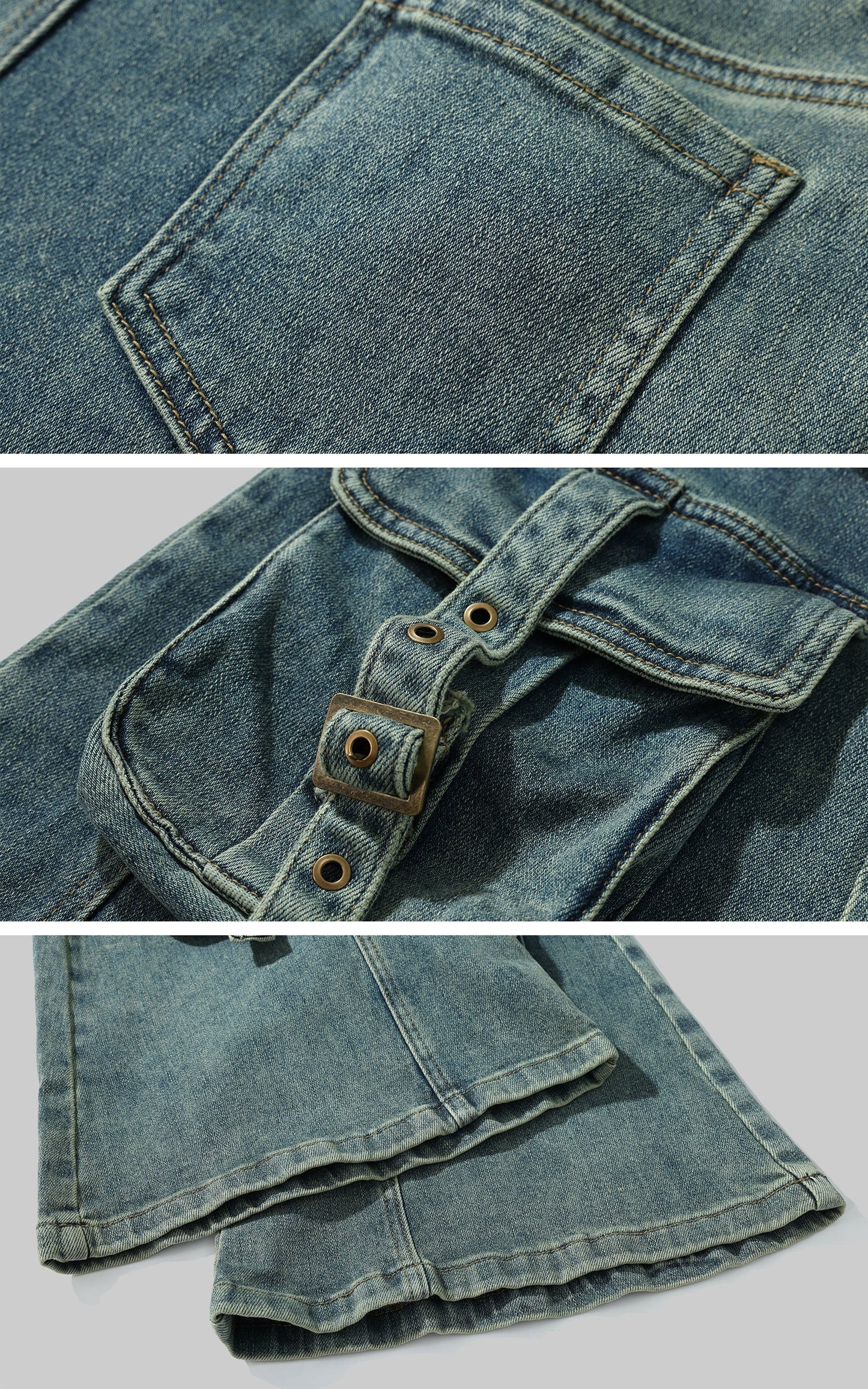 Multi-Pocket Distressed Flared Jeans