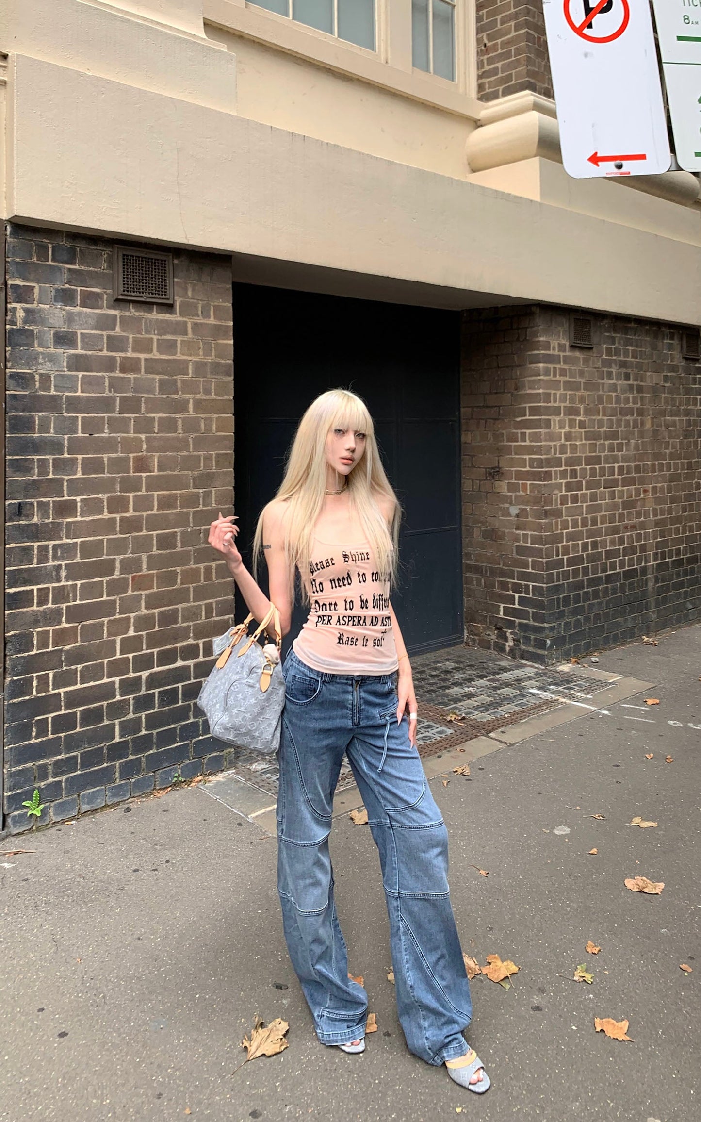 Deconstructed Paneled Straight-Leg Jeans