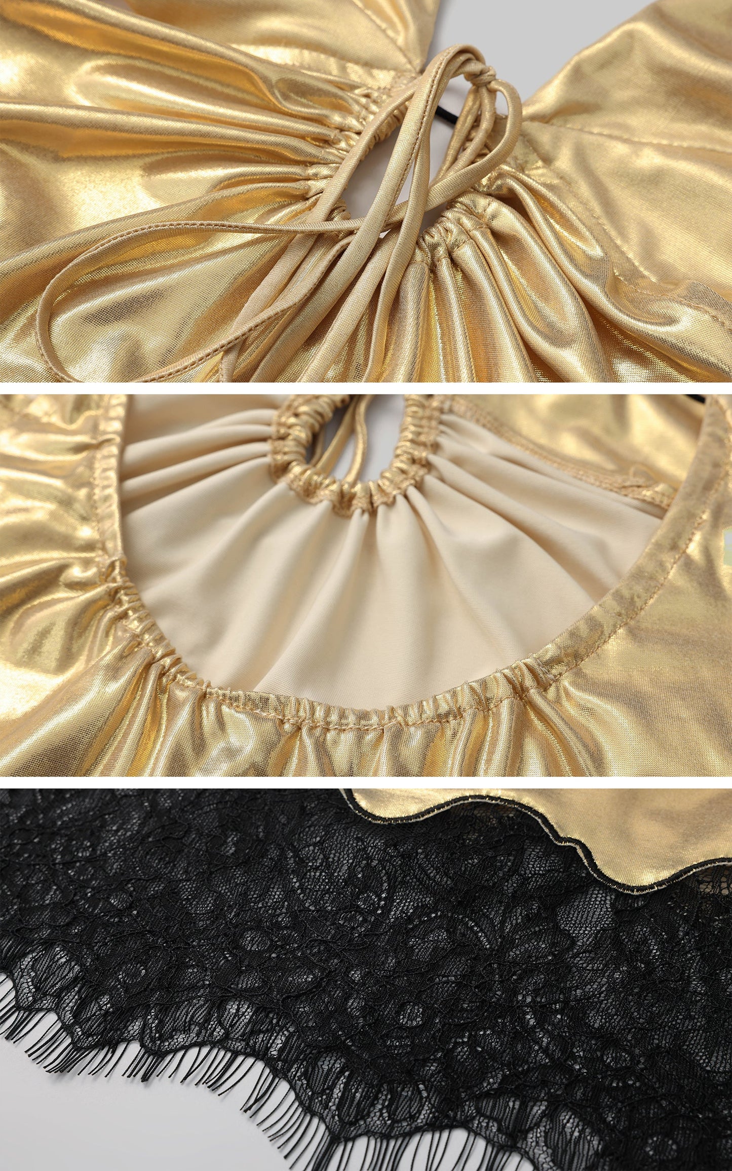 Golden Lace-Trim Mini Slip Dress