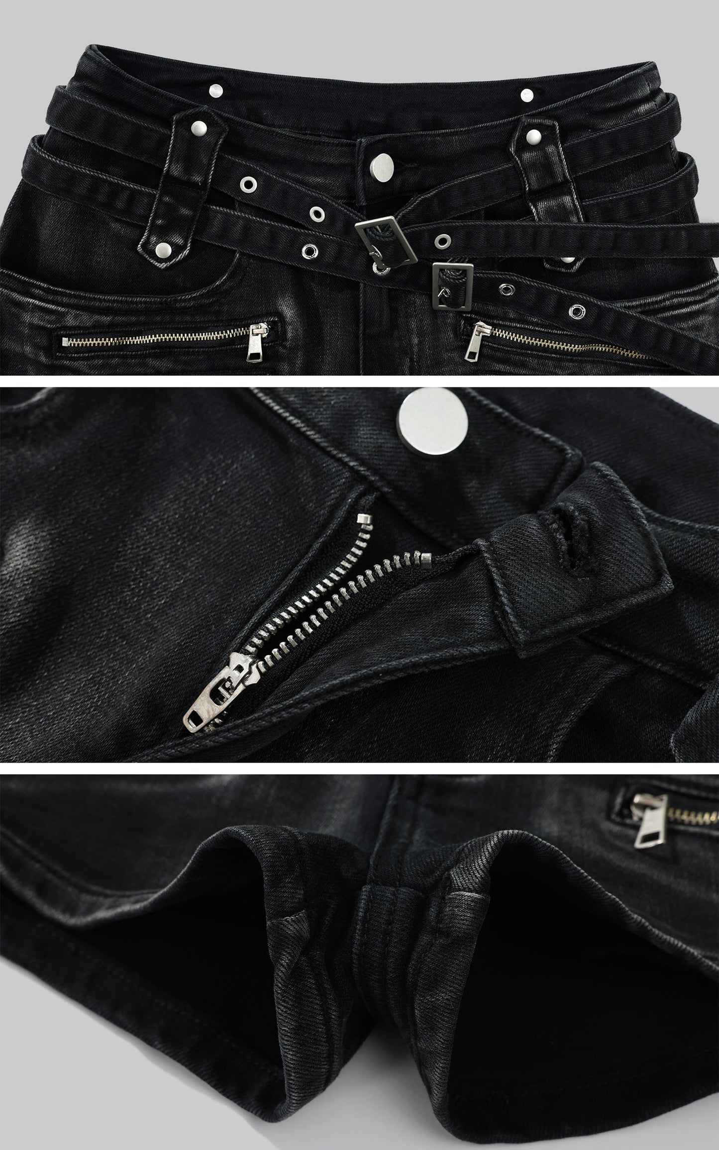 Multi-Belt Deconstructed Utility Denim Shorts