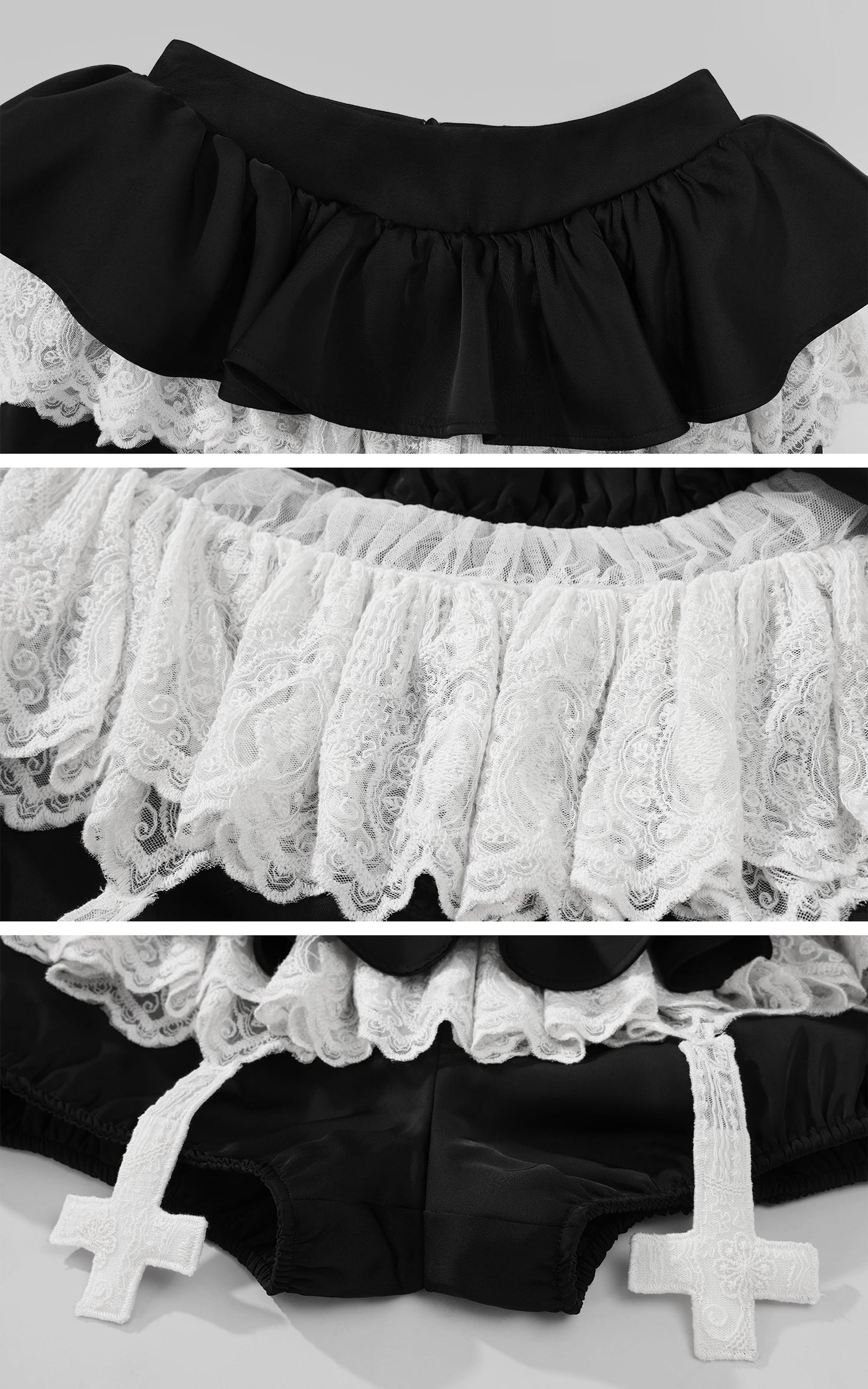 Lace-Trimmed Vest and Skirt Set with Cross Detail