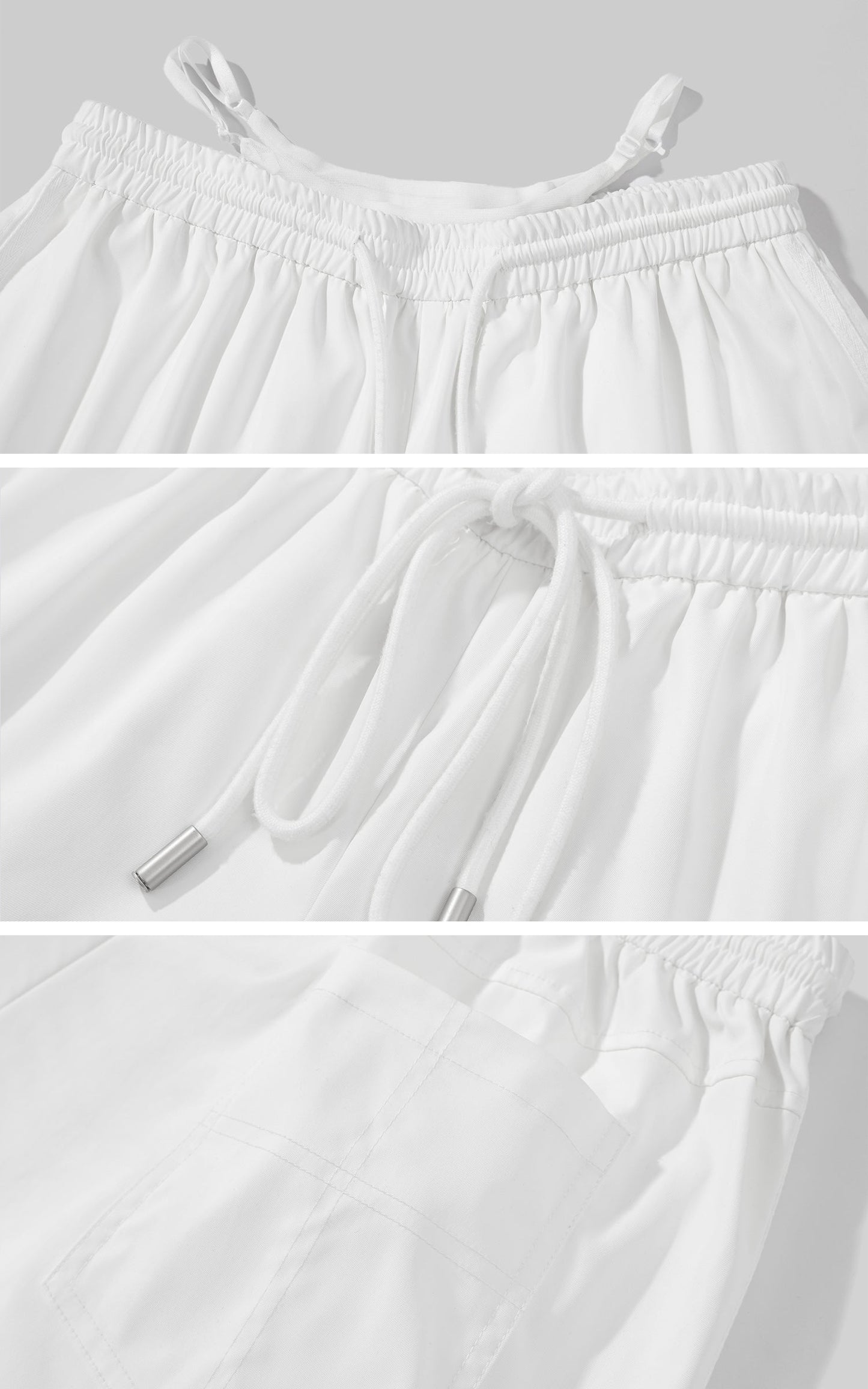 Deconstructed Double-Waistband White Cargo Trousers