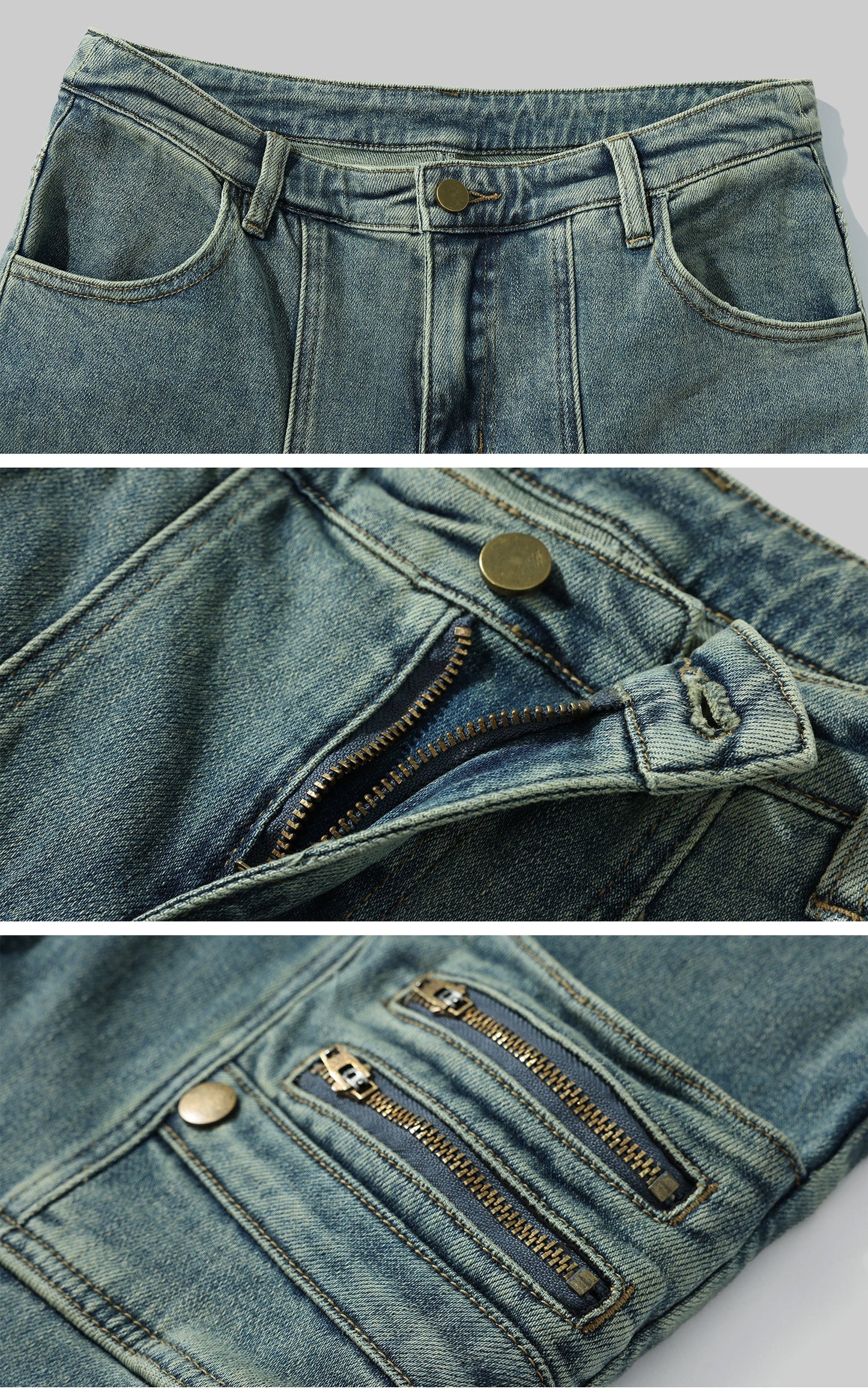 Multi-Pocket Distressed Flared Jeans