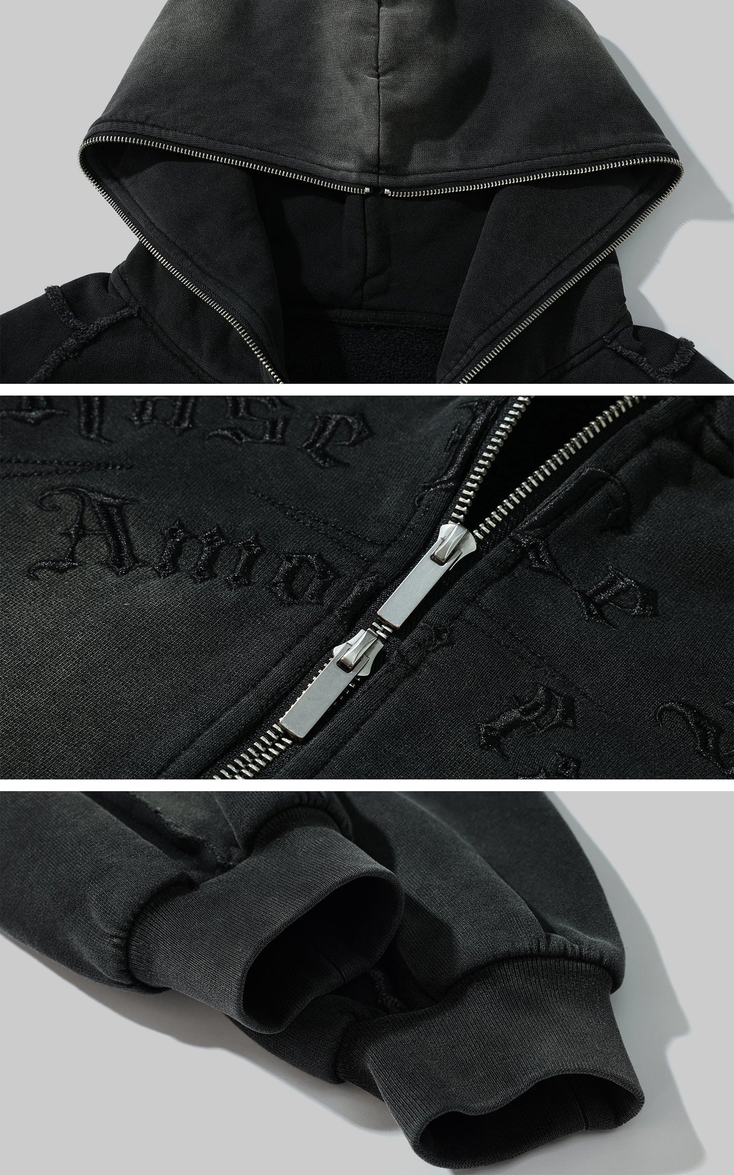 Graphic Distressed Zip Hoodie