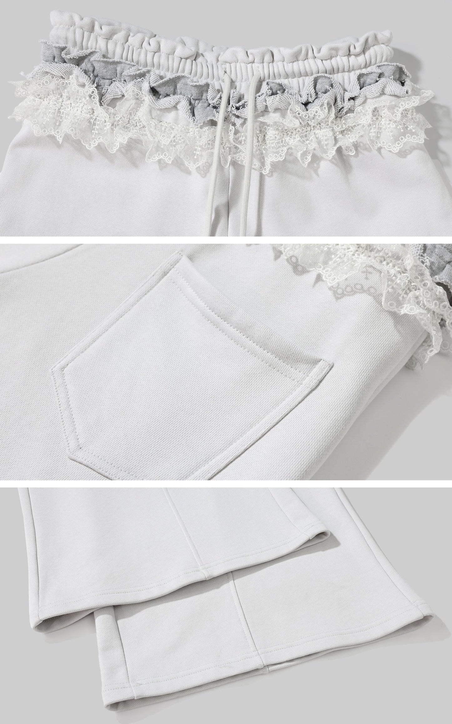 Double Waistband Lace-Trimmed Wide-Leg Pants