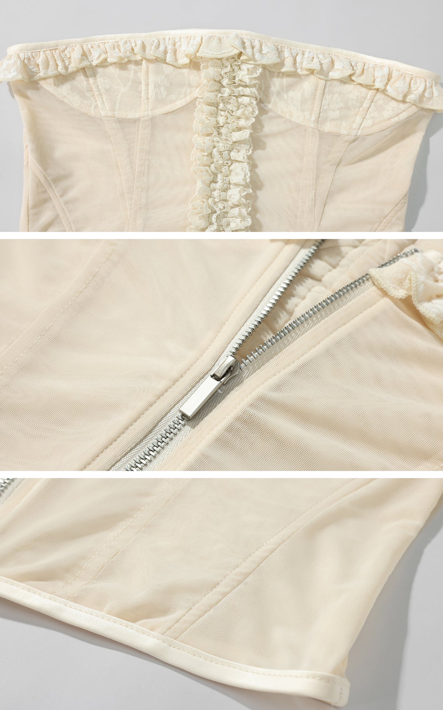 Sheer Mesh Corset Top with Ruffle Lace Trim