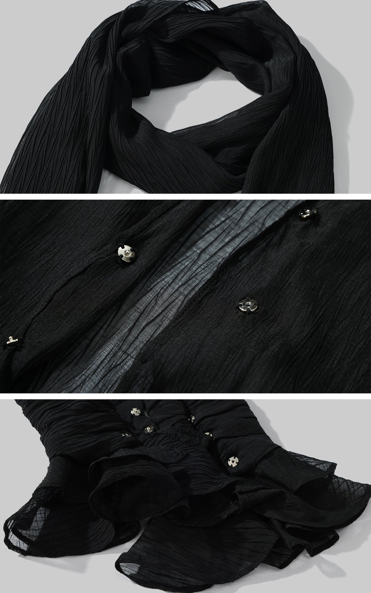 Sheer Pleated Ruffle Blouse