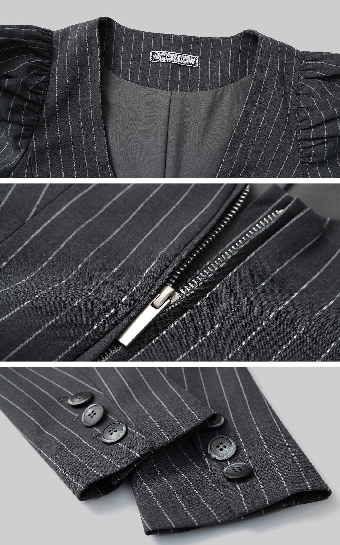 Striped Panel Blazer & High-Waisted Skirt Set