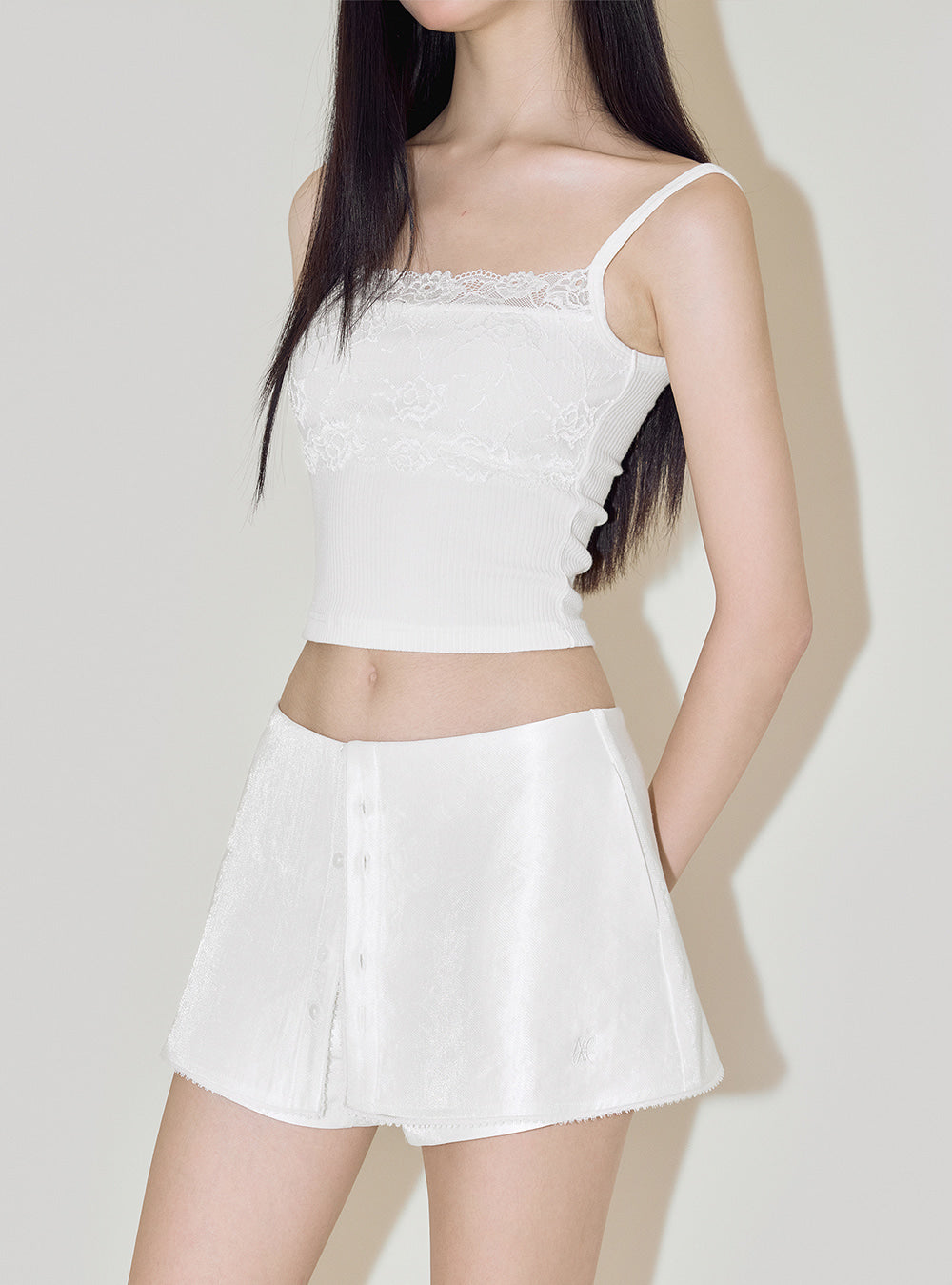 French Satin Lace Skirt Shorts