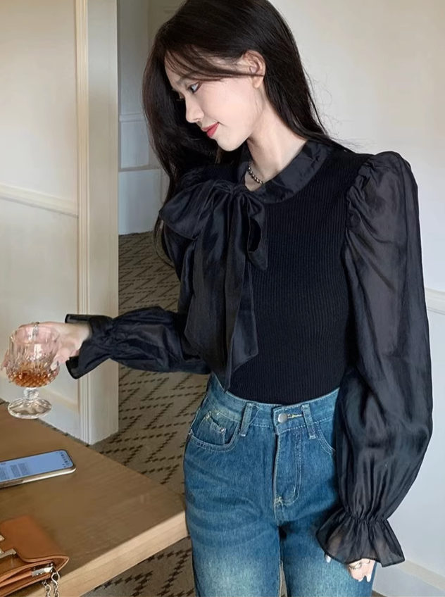 Puff Sleeve Bow Top