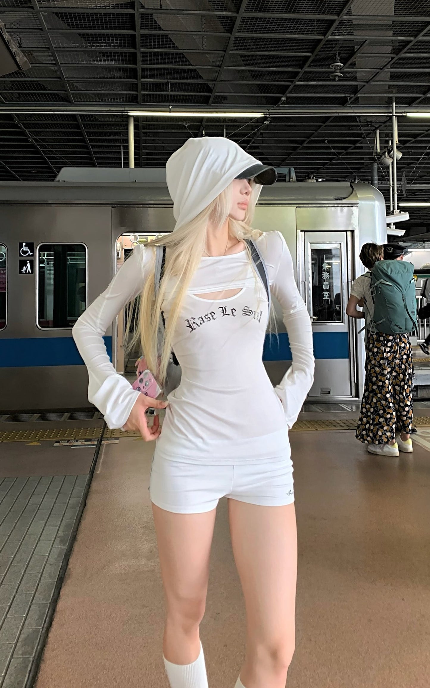 Tank Top + Hooded Capelet + Shorts Three-Piece Set