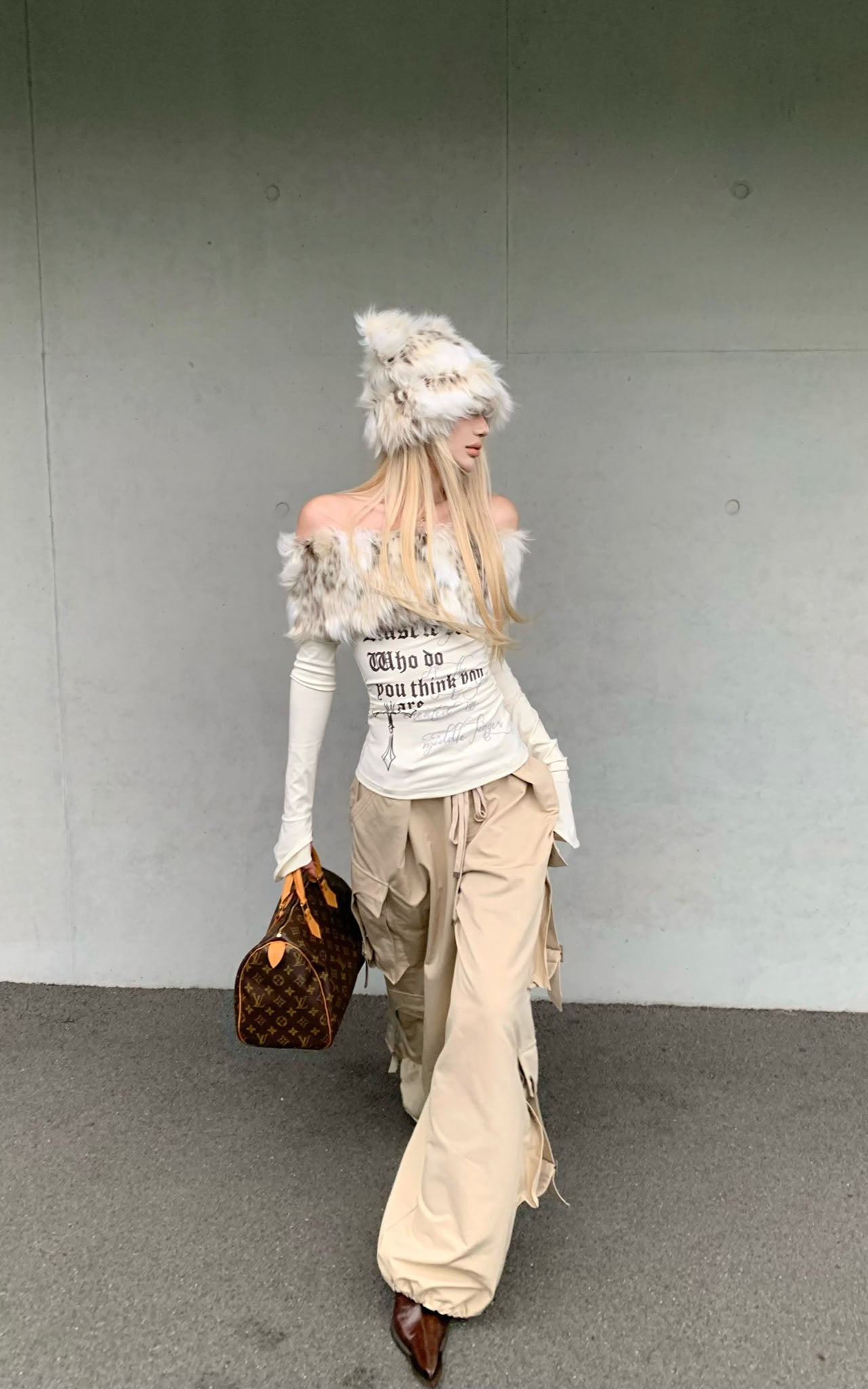 Off-Shoulder Faux Fur Top
