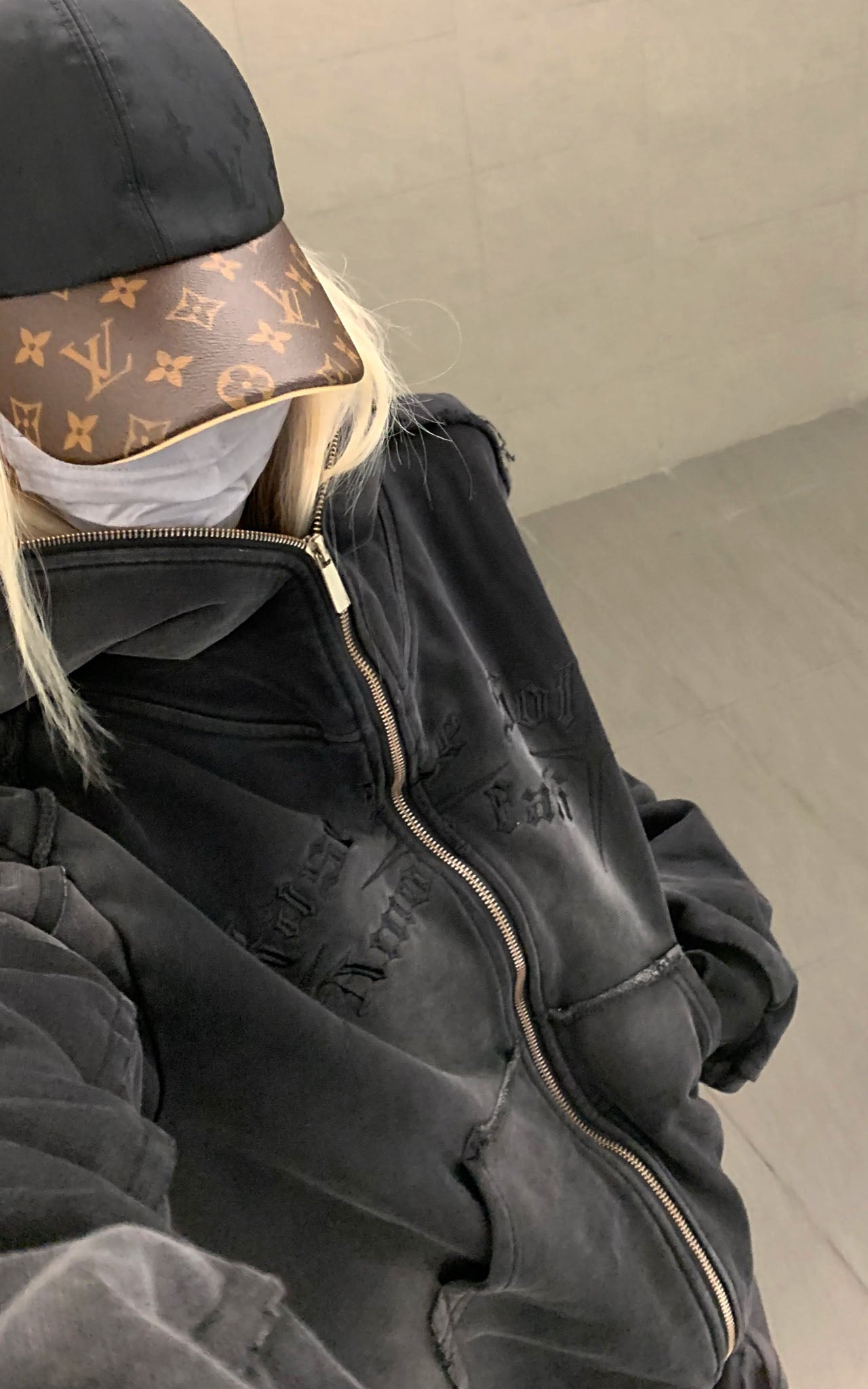 Graphic Distressed Zip Hoodie