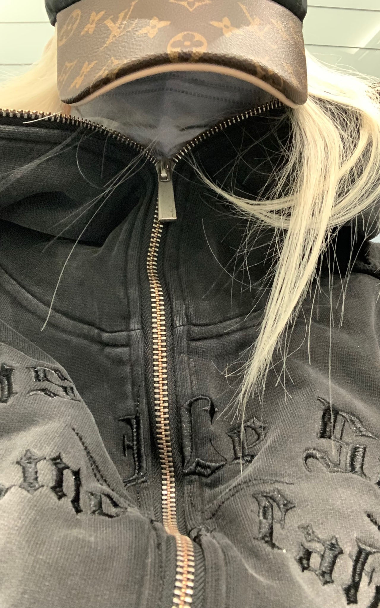 Graphic Distressed Zip Hoodie