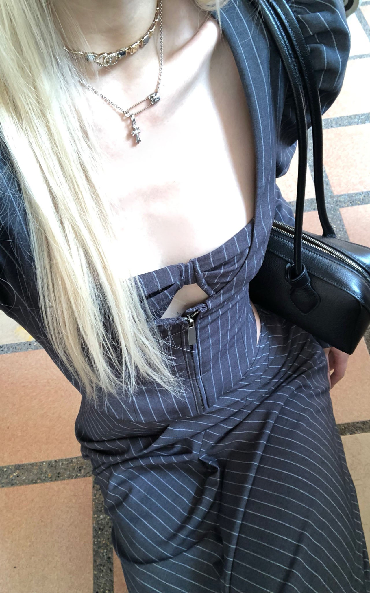 Striped Panel Blazer & High-Waisted Skirt Set