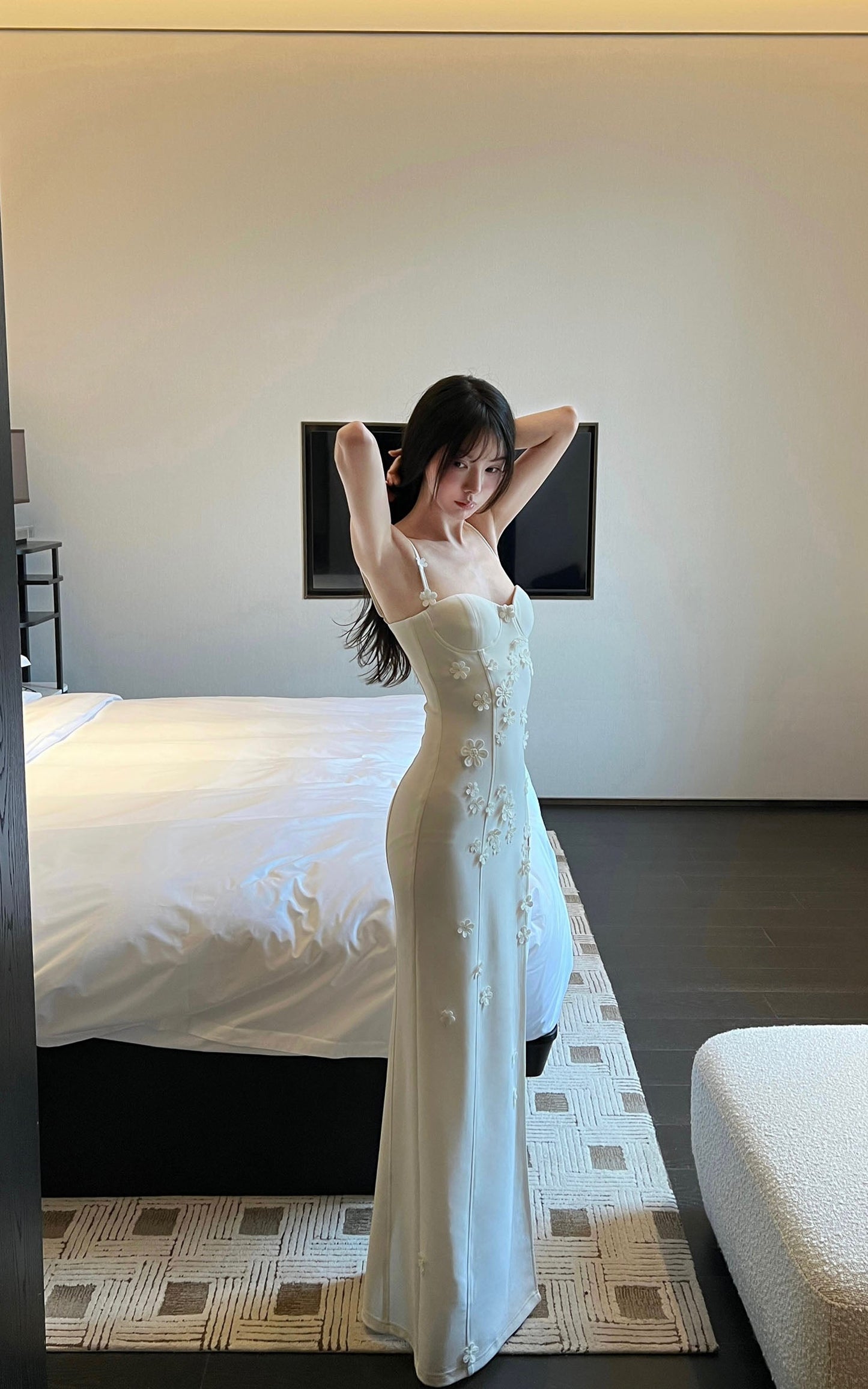 Floral Appliqué Split Maxi Dress
