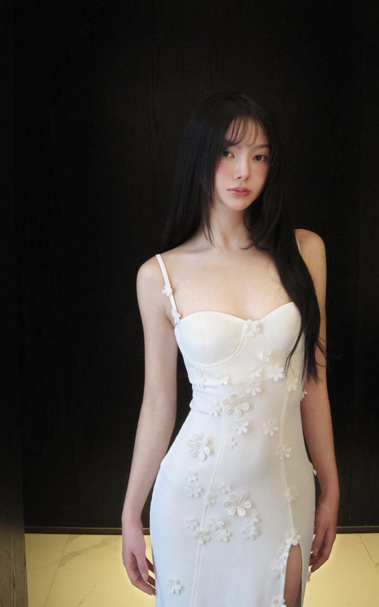 Floral Appliqué Split Maxi Dress