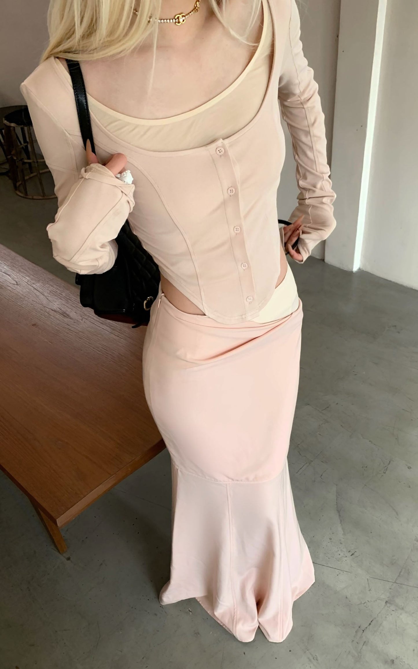 Pink Long-Sleeve Top & Mermaid Skirt Set