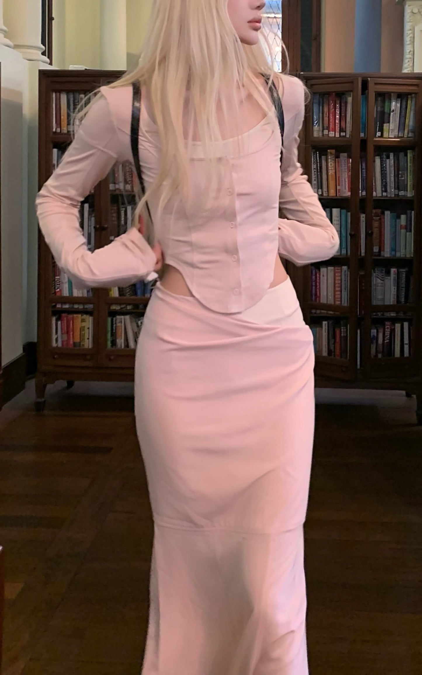 Pink Long-Sleeve Top & Mermaid Skirt Set