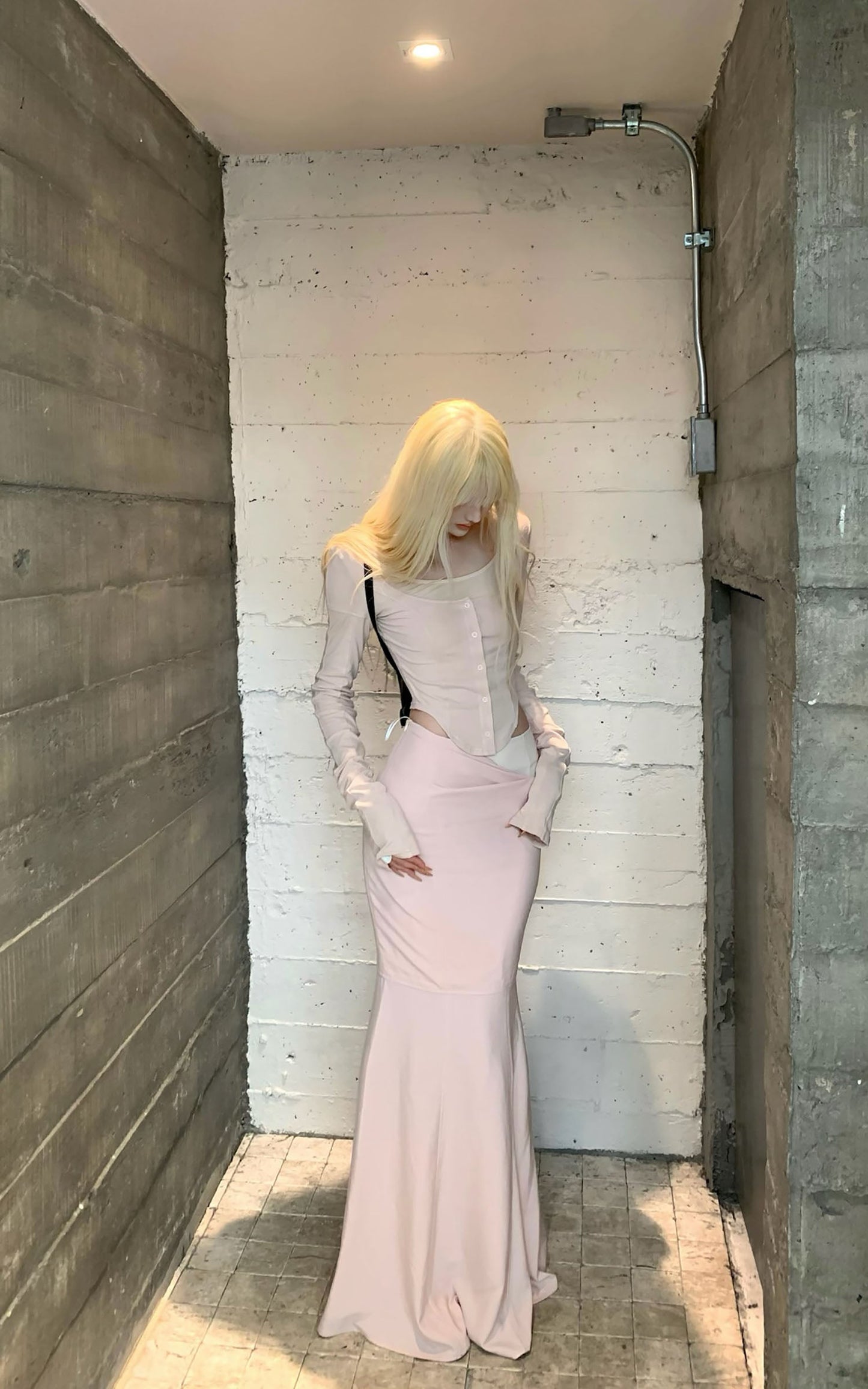 Pink Long-Sleeve Top & Mermaid Skirt Set