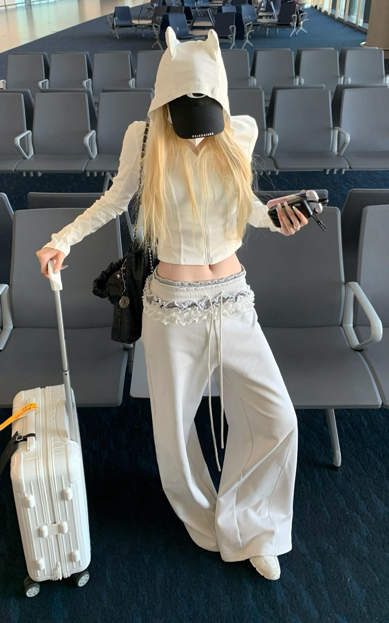 Double Waistband Lace-Trimmed Wide-Leg Pants