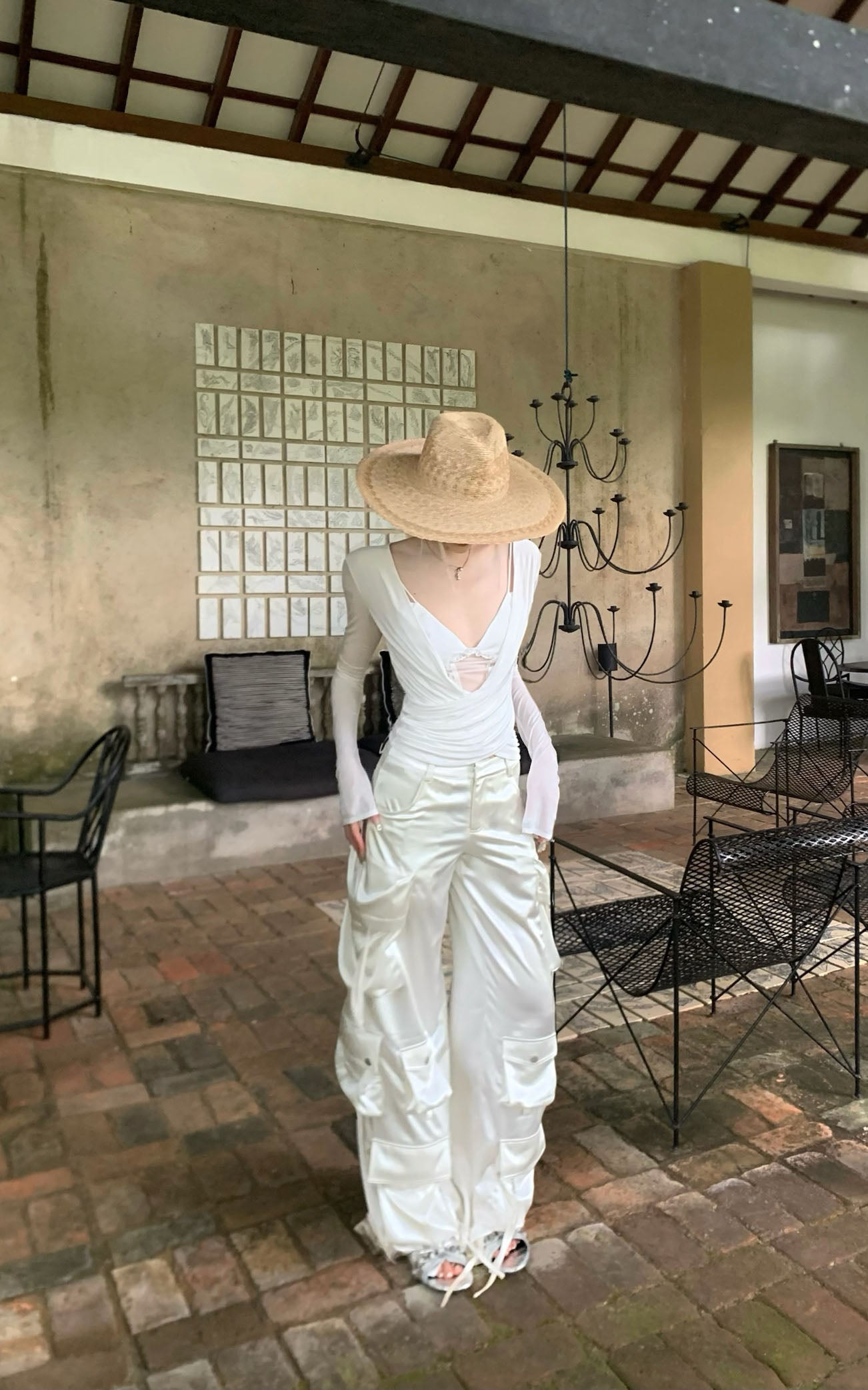 Draped Top with Lace Camisole Set