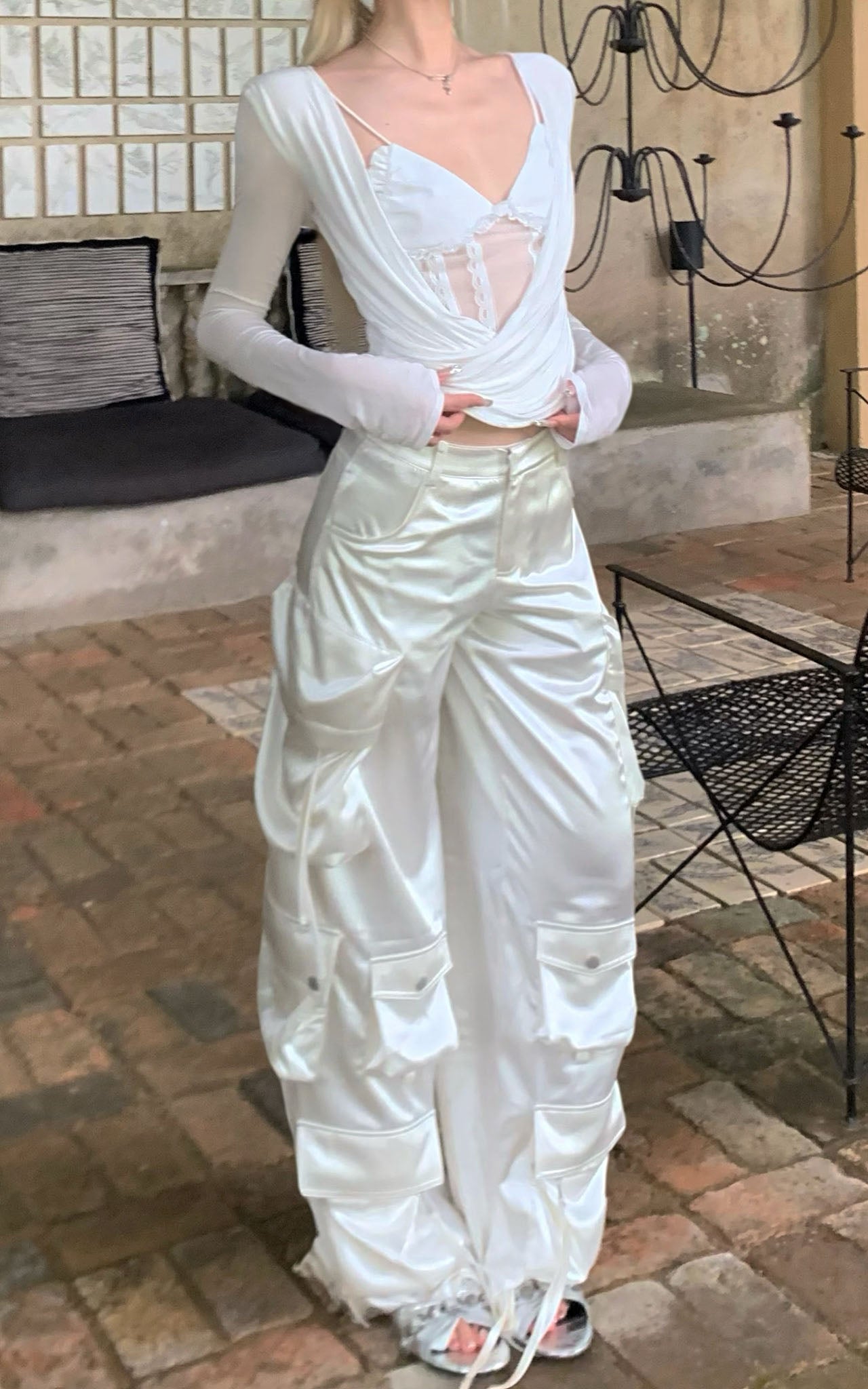 Draped Top with Lace Camisole Set