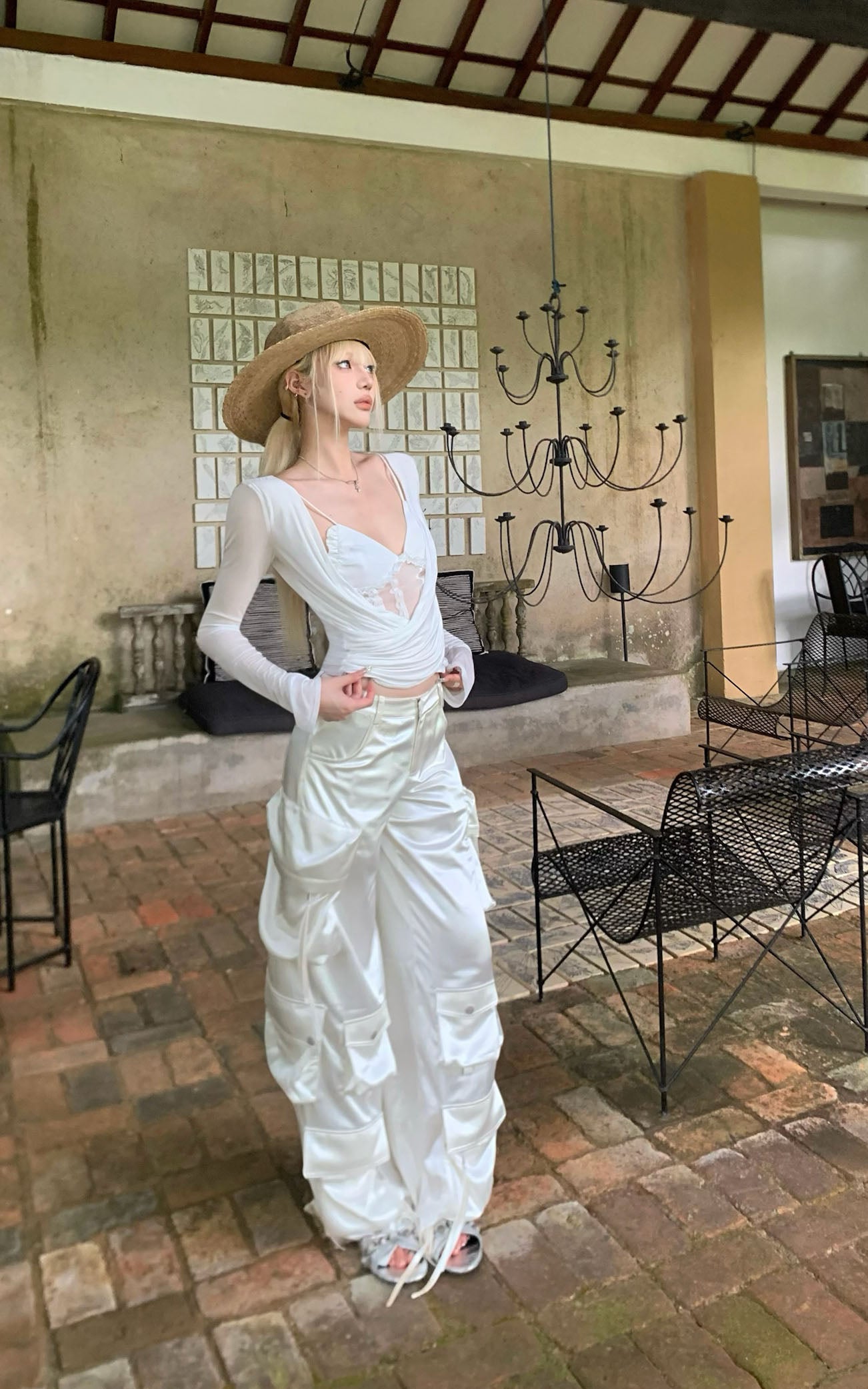 Draped Top with Lace Camisole Set