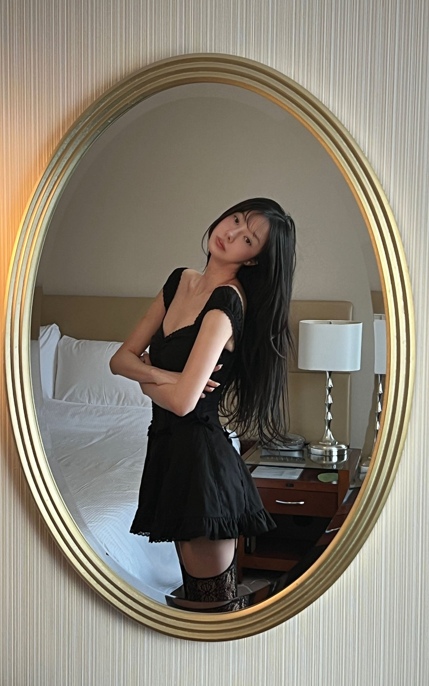 Velvet Bow Lace Mini Dress