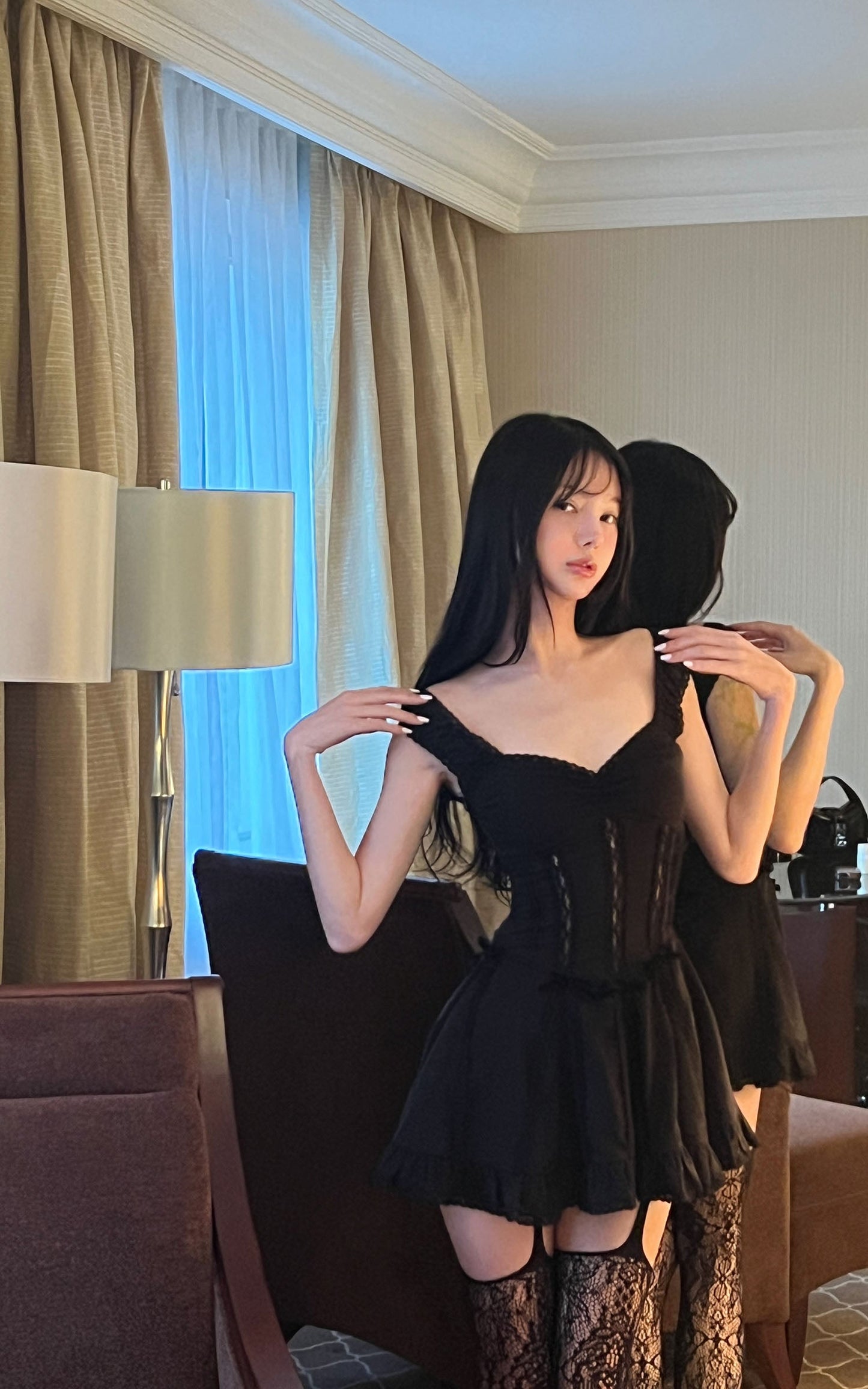 Velvet Bow Lace Mini Dress